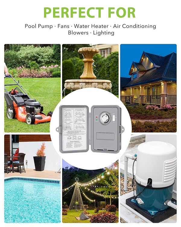 BN-LINK Pool Pump Timer, Outdoor Mechanical Timer Box, Heavy Duty 24 Hour Programmable, 2HP 40A Max, 120, 240, 277 VAC, for Pool Pump, Water Heater, Fans, SPA, ETL Listed by BN-LINK - Image 7