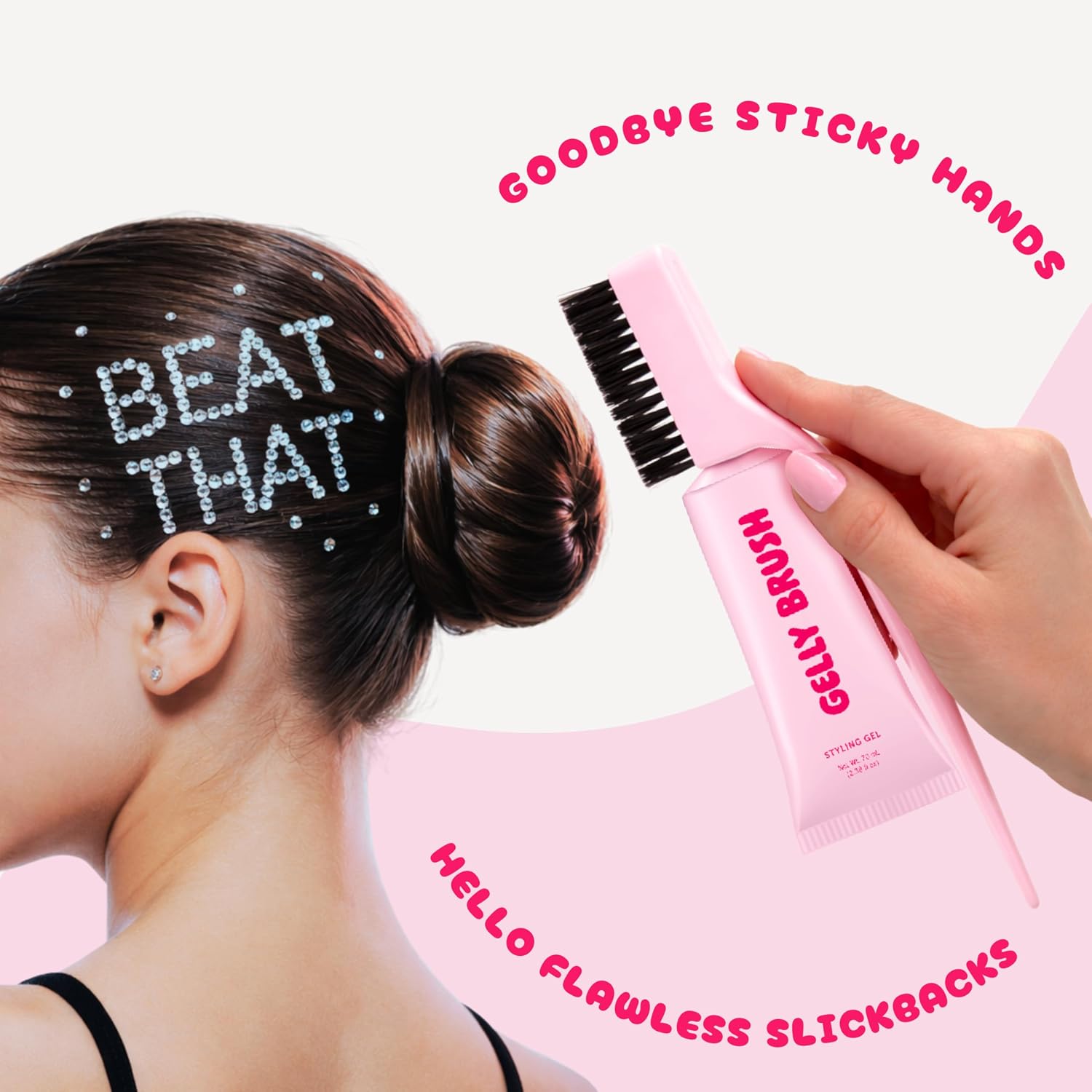 Gelly Brush 3-in-1 Hair Styling Tool & Pro-Hold Gel Kit – Mess-Free Slickback Applicator with Sectioning Pick for Dancers, Cheer, and Everyday Smooth Styles