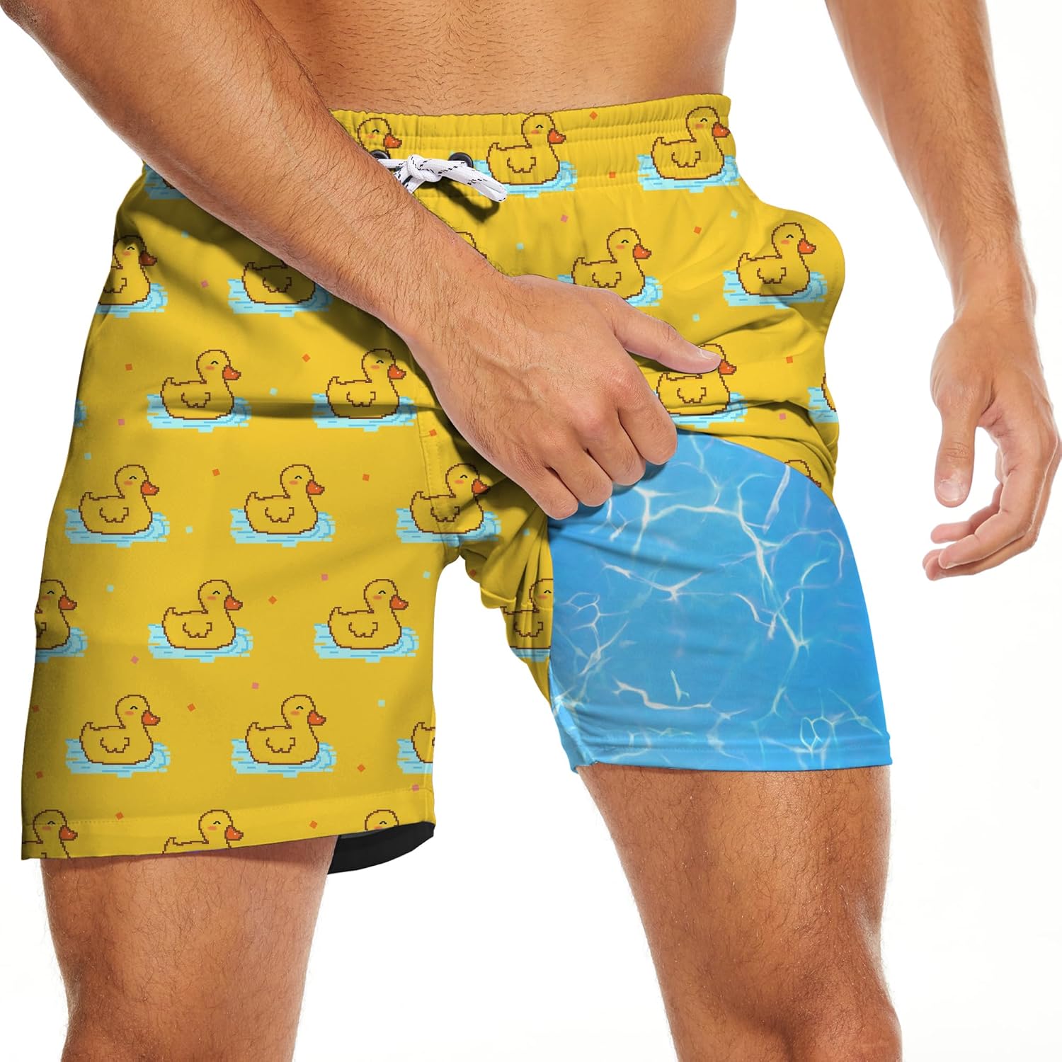 Mens Swim Trunks with Compression Liner 5 Inseam Quick Dry Swimwear Bathing Suit Swimming Board Shorts with 4 Pocket