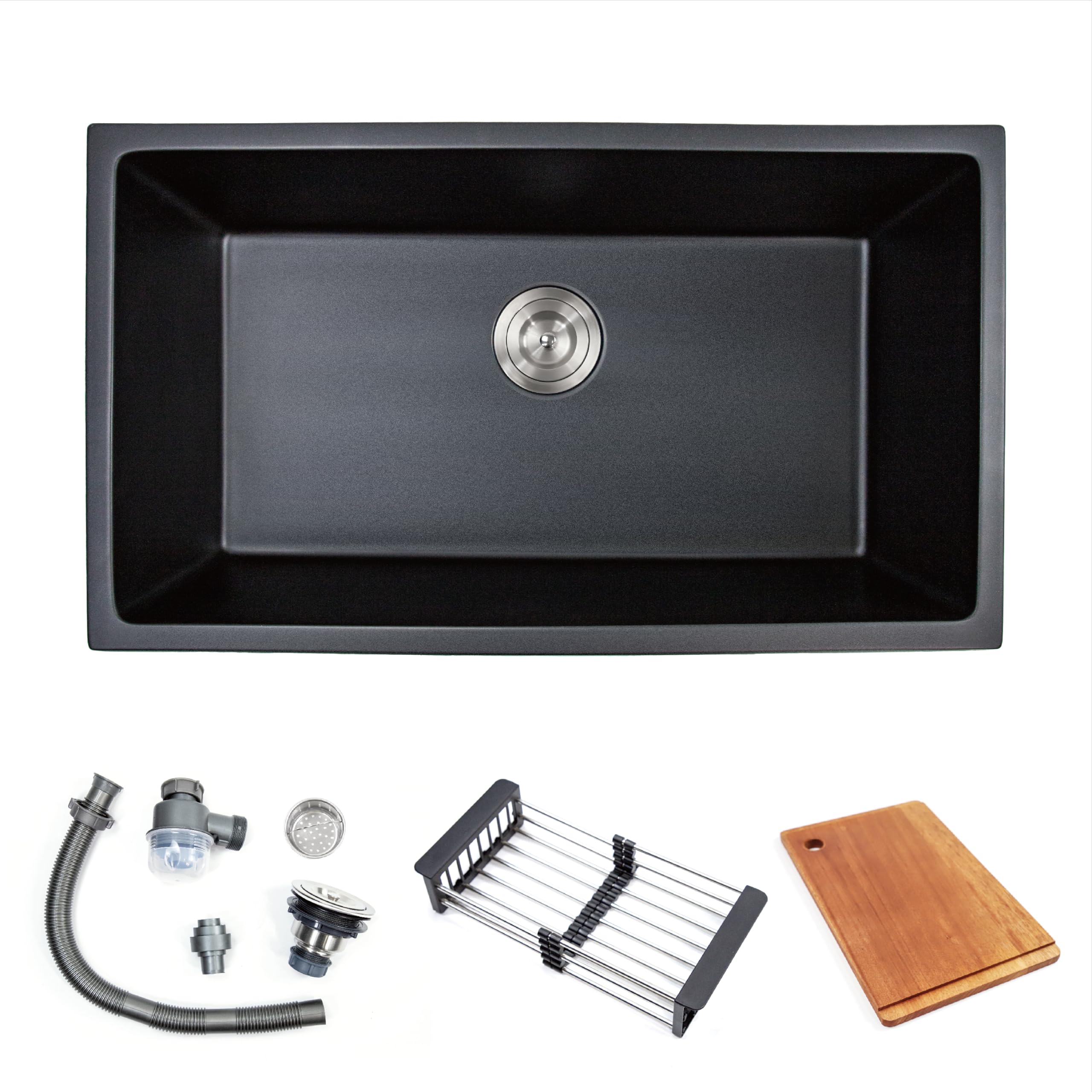 Fregadero De Cocina De Granito Nuevo Lavado Negro Plano Después De