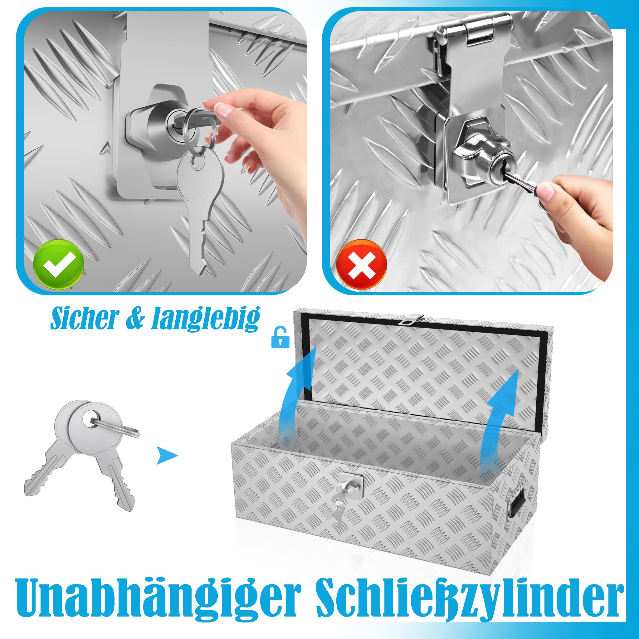 Aufun Truckbox, 80 liter, gereedschapskist, opbergdoos, aluminium koffer, transportbox, disselkast voor auto's, aanhangers, vrachtwagens, bedrijfsvoertuigen, opbergbox, gereedschapskist, gordelkist