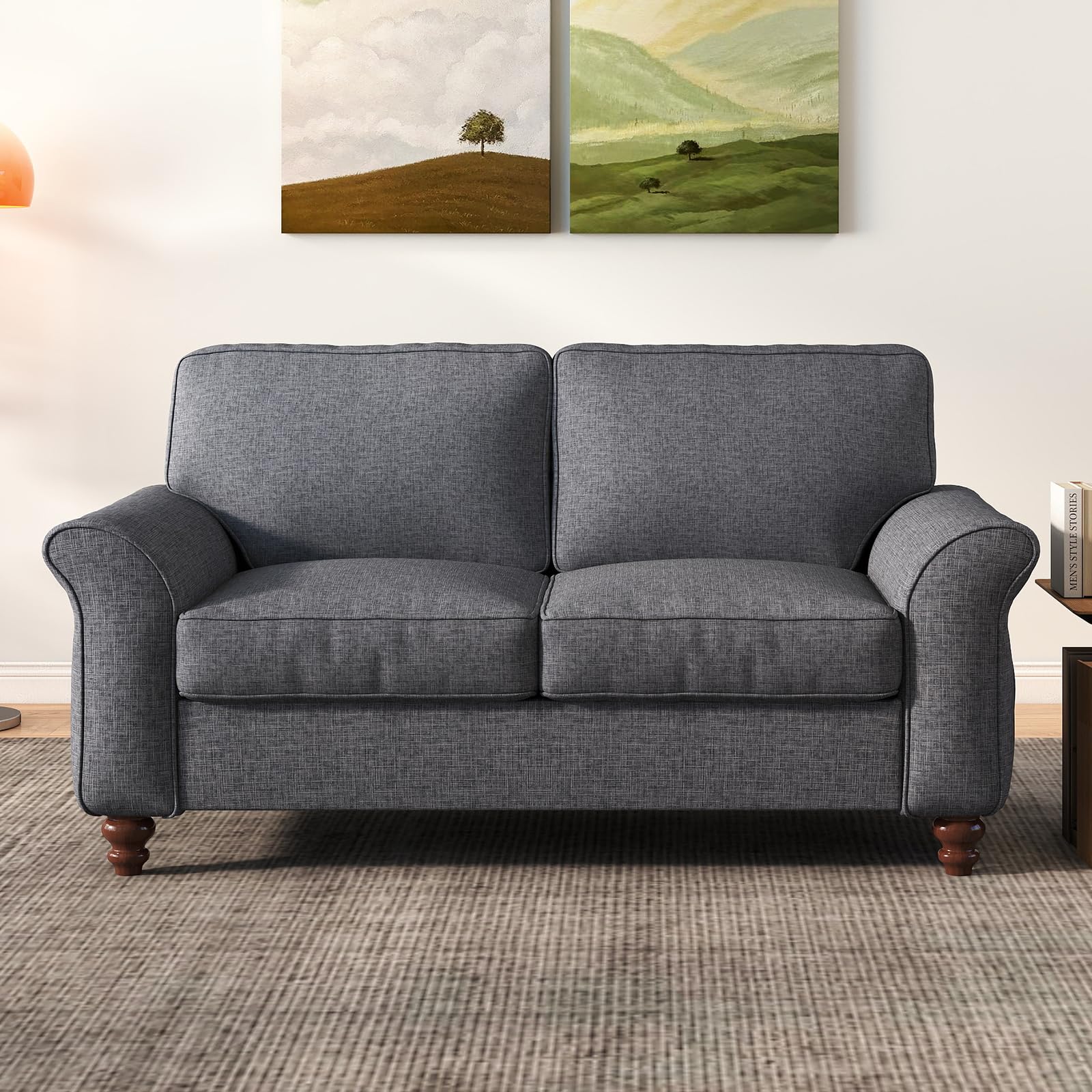 Amazon.com: EBELLO Modern Linen Fabric Loveseat Sofa, Upholstered