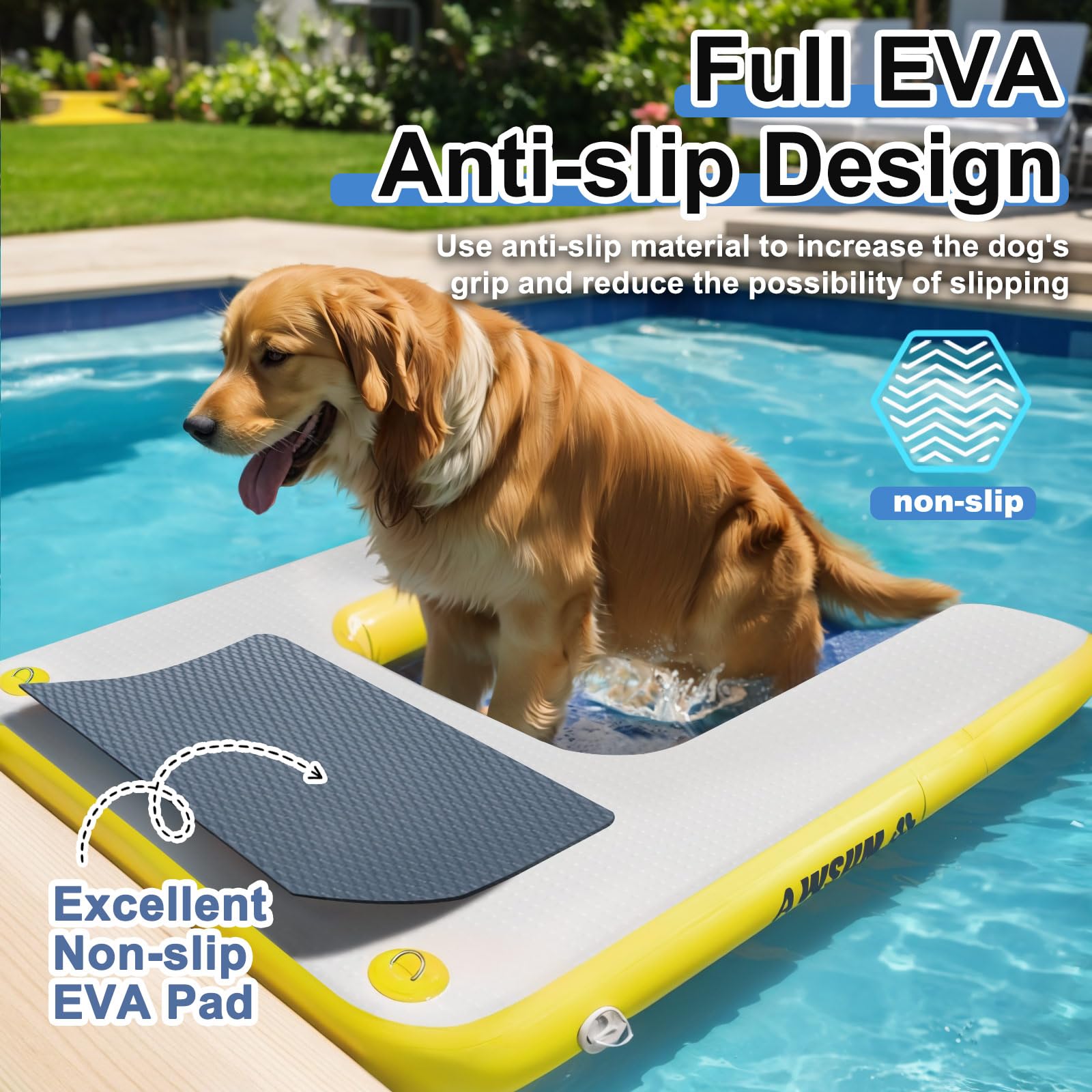 AWSUM 150x100x15cm Rampe d'eau Gonflable pour Chien Watersports Planche pour Chiot Planche Gonflable avec Tapis antidérapant pour Piscine et Lacs