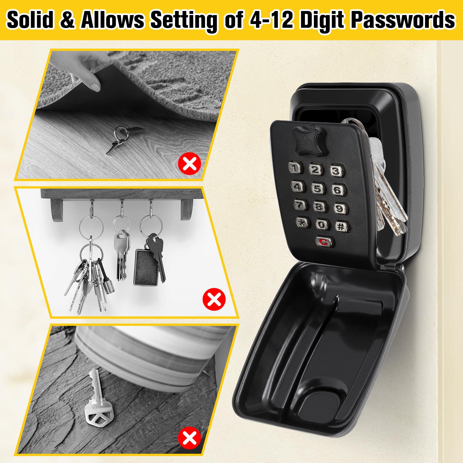 Key Safe Wall Mounted Outdoor, Police Approved Secure Key Lock Box Outdoor with 12 Digit Combination - Image 2
