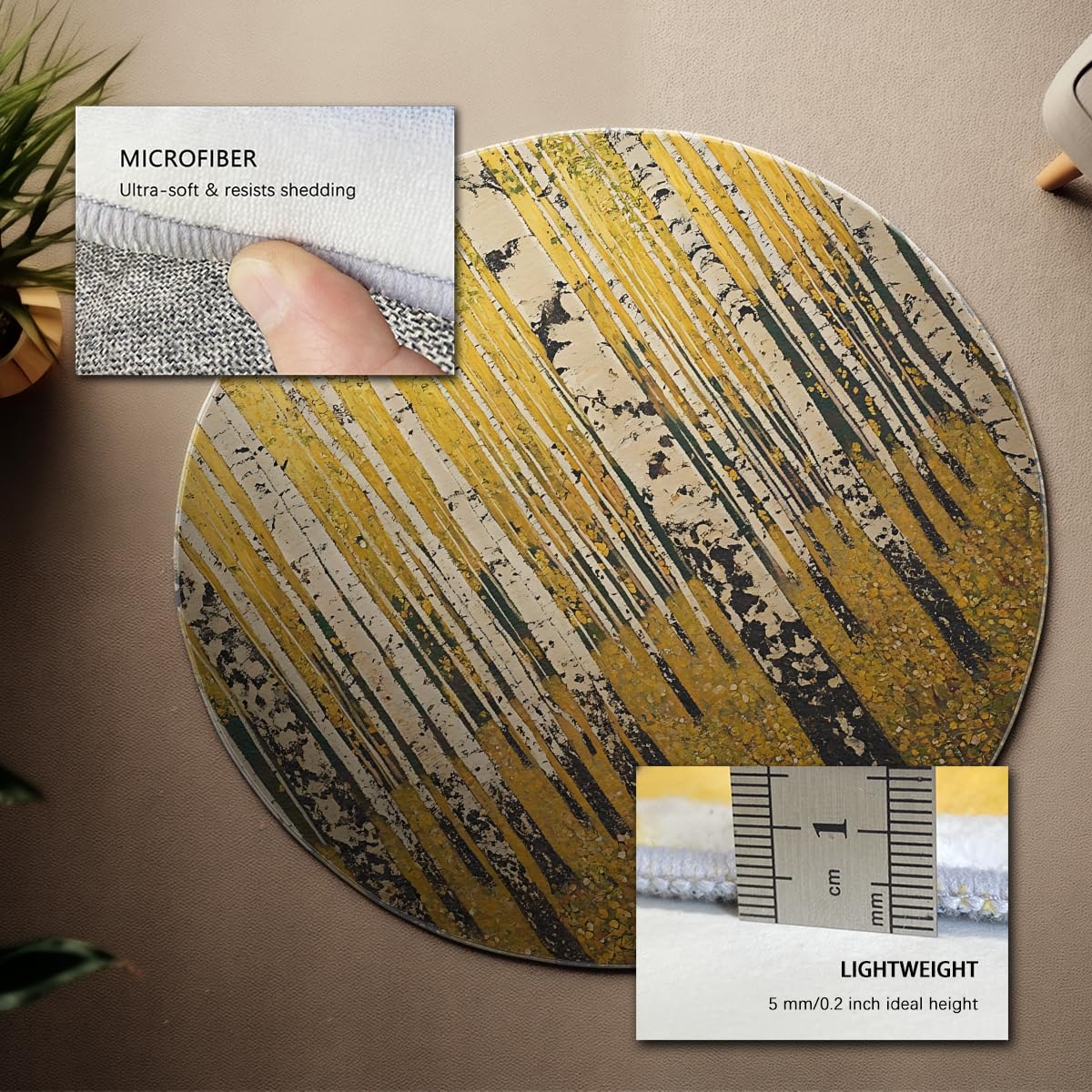 Herbst Wald Runder Teppich Birke Szene Gelb Kreis Bereich Teppiche Waschbar Pflegeleichter Nicht ablösender Teppich für Wohnzimmer Balkon Terrasse 200cm