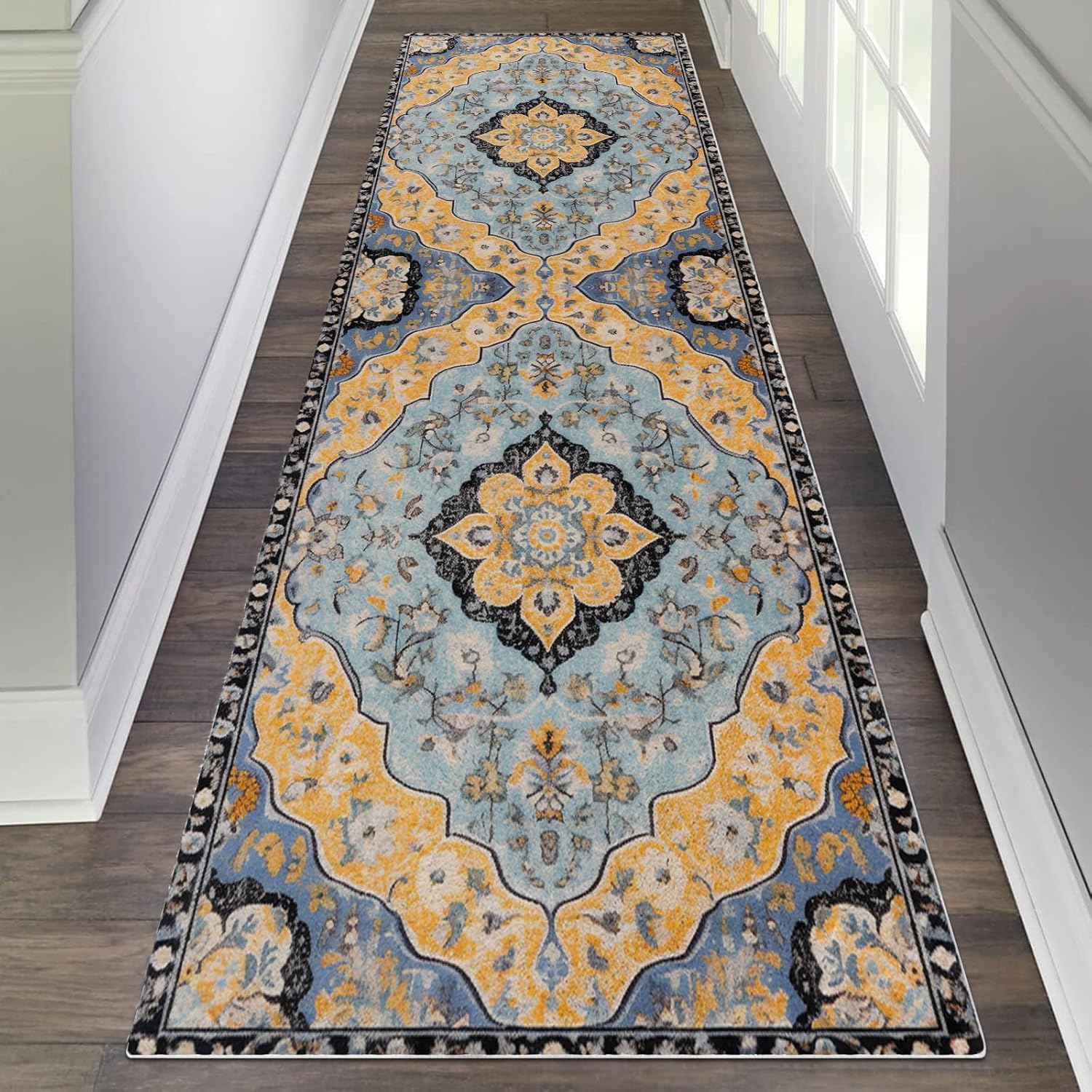 Soft Plush Fluffy Carpets 9x12 Feet / 270x360 cm Boho Flowers Patterns Rugs for Bedroom Living Room, Super Soft and Comfy Carpet, Cute Carpets for Kids Nursery Boys Girls Home Blue Yellow