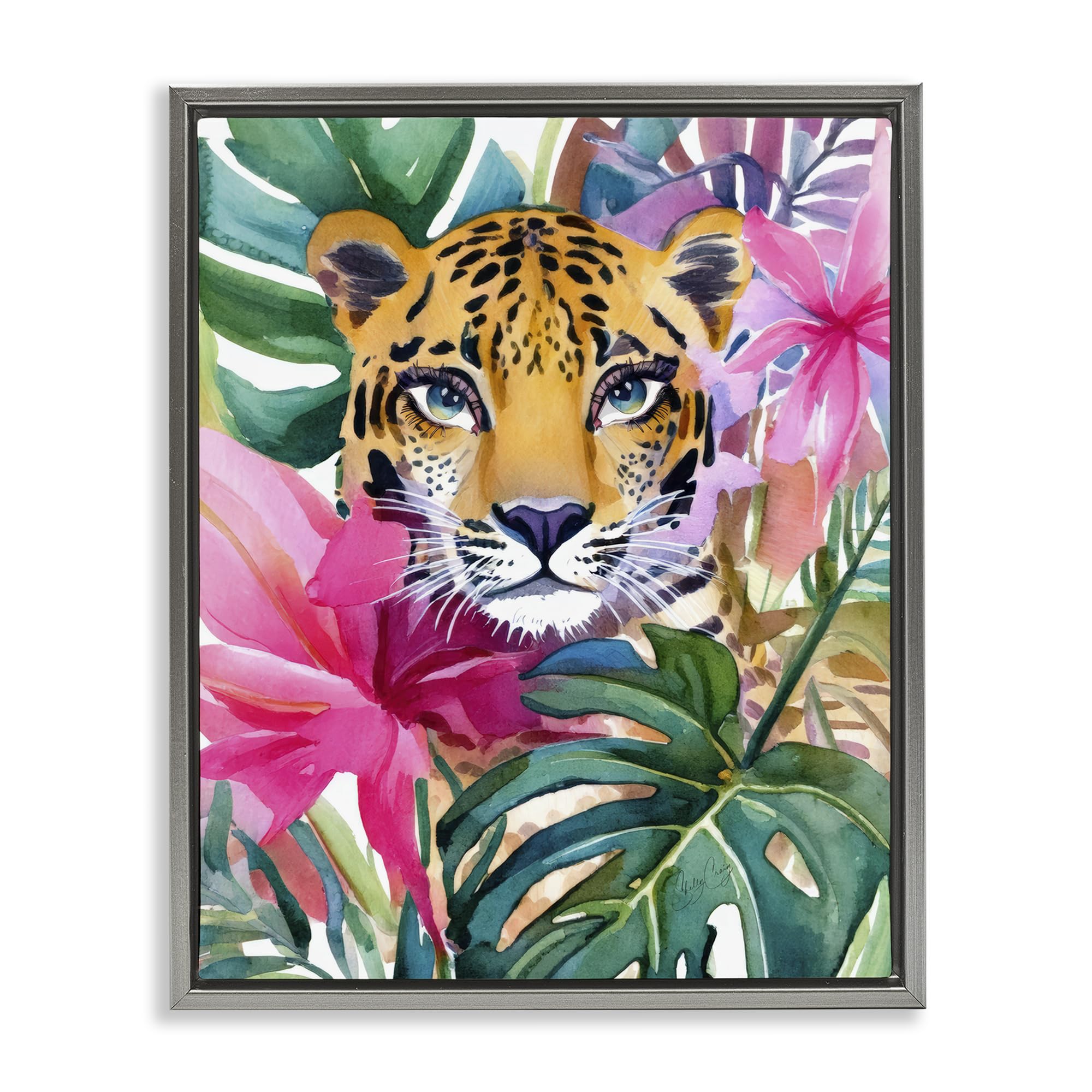 Stupell Industries 'Tropical Tiger Peeking', Floating Frame Canvas Art, Gray, 25 x 31 Inches, Easy to Hang and Sturdy, Made in USA, by Shelly Craig