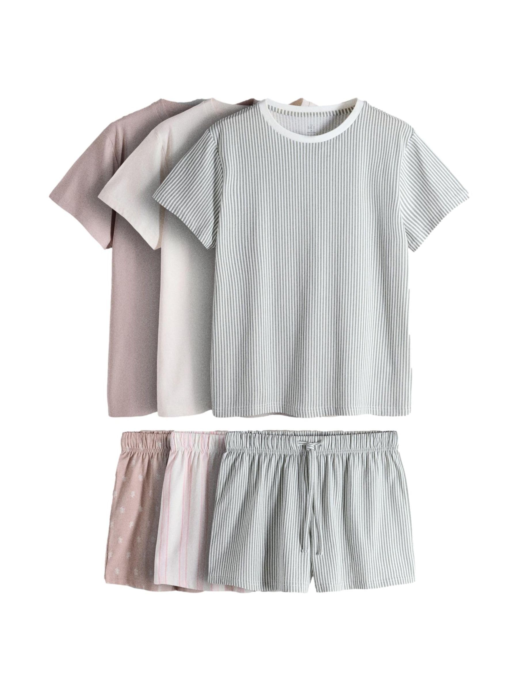 THE SET Donne Confezione da 3 Pigiami con t-Shirt e Shorts
