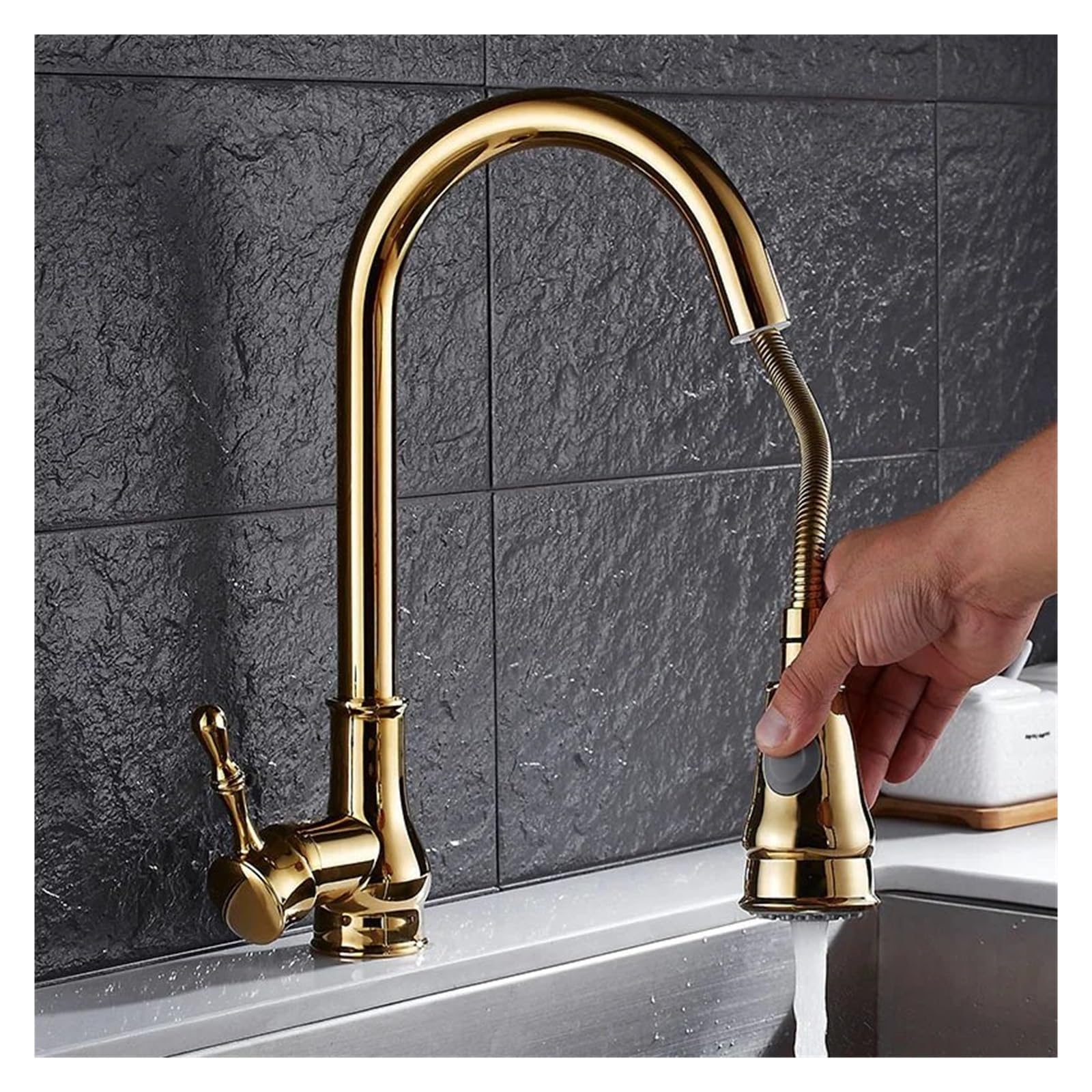 Yjyjy Gold Plate Chrome Brass Swivel Pull Out 2 Functions Spray Kitchen Deck Mount Washbasin Faucet Mixer Vessel Sink Tap, Faucet Stainless