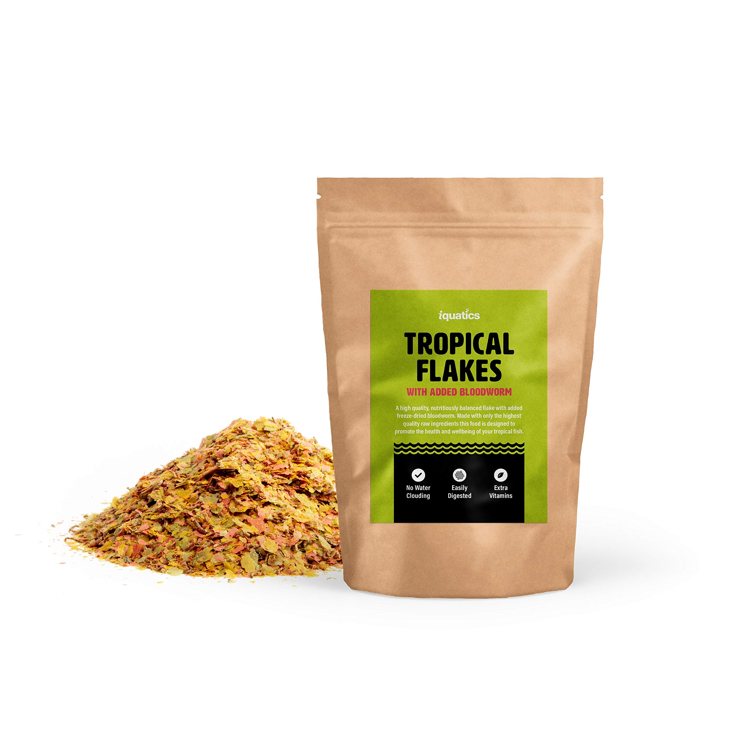 iQuatics Nutritional Tropical Fish Food Flakes With Added Bloodworm - 100G
