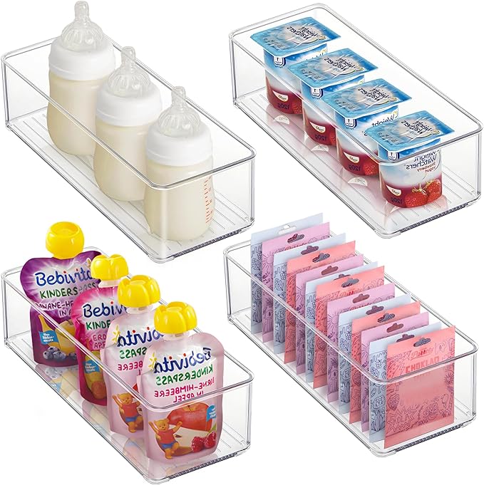 Heyuzb 8 PACK Freezer Organizer Bins Fridge Organizers and Storage Stackable Refrigerator Organizers Bins with Side Handles Clear Storage Bins for Pantry, Under Sink, Kitchen Cabinet
