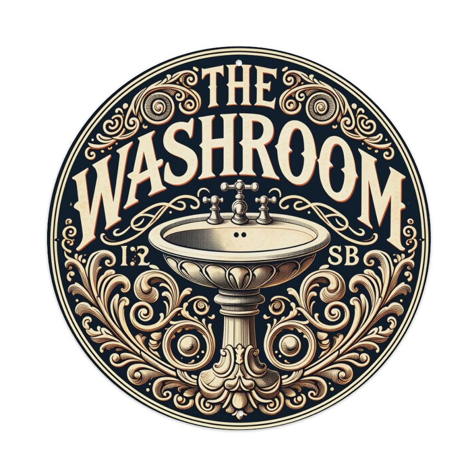 Ornate Sink Design Pattern Round Tin Sign Vintage Metal Poster, Home Bar Garage Man Cave Cafe Indoor & Outdoor Wall Decoration 8x8Inches