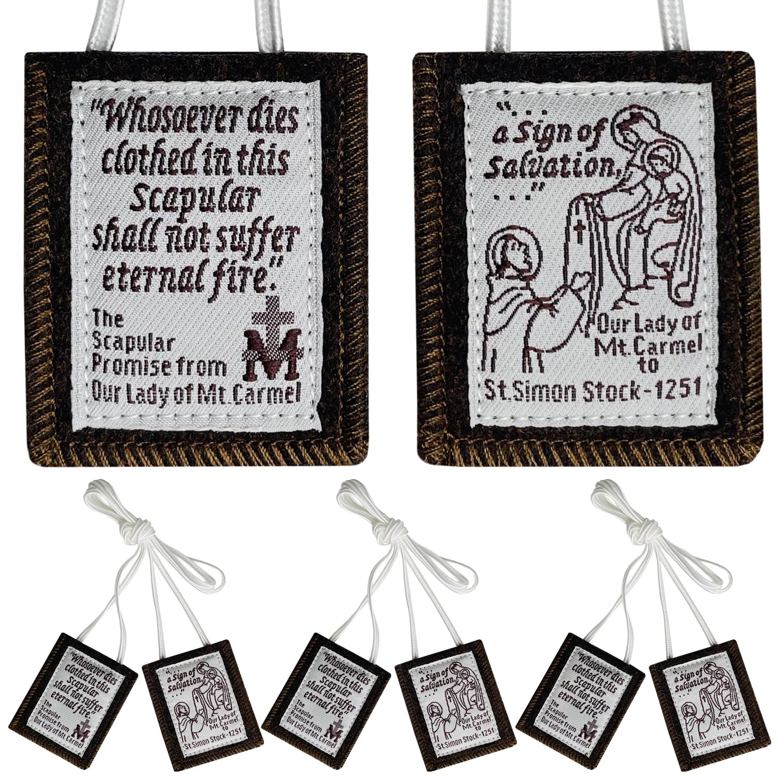 Scapulars Catholic, 3 Pack Bulk Brown Scapular Of Our Lady Of Mount Carmel,Escapularios Catolicos Scapular Catholic Gift For Women Man,Mexican Catholic Decor Religious Statues Wall Cross Art Decoration