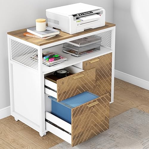 Miniatura 4 de Tribesigns Archivador moderno con cajones para archivos y puertas de tamaño carta, soporte de impresora lateral con estantes de almacenamiento y