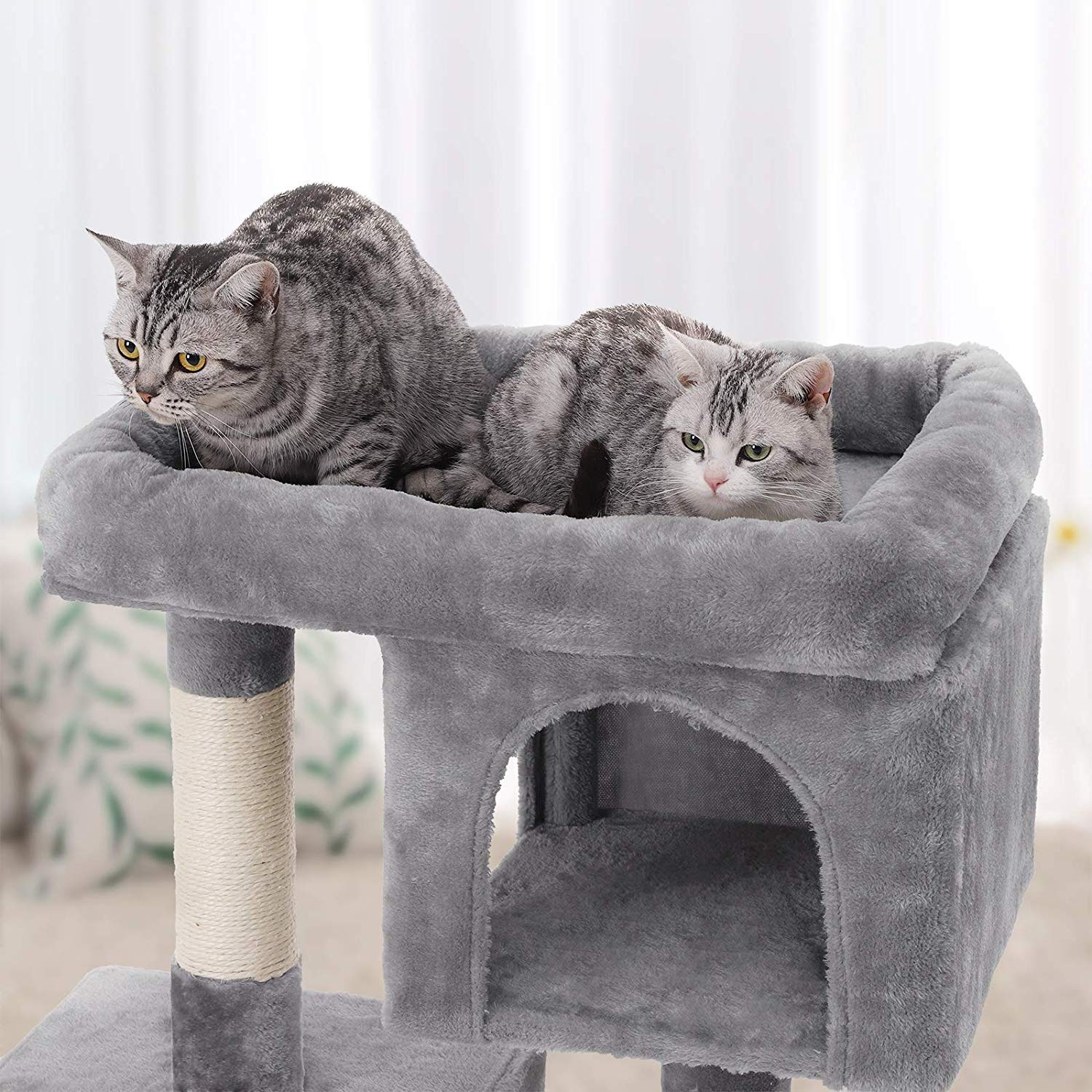 Feandrea Árbol para Gatos, Torre de Juegos 84 cm, L, Casa para Gatos de hasta 7 kg, Plataforma Grande, 2 Cuevas, Rascador, Gris Claro PCT61W