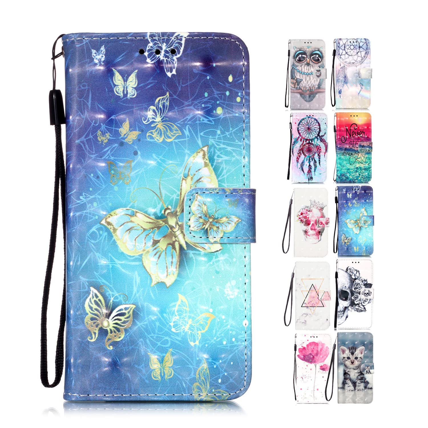 Leather Wallet Phone Case for Samsung Galaxy S8 Plus Pattern Design Glitter with Card Holder Flip Cover for Girls Boys Women Men - Golden Butterfly
