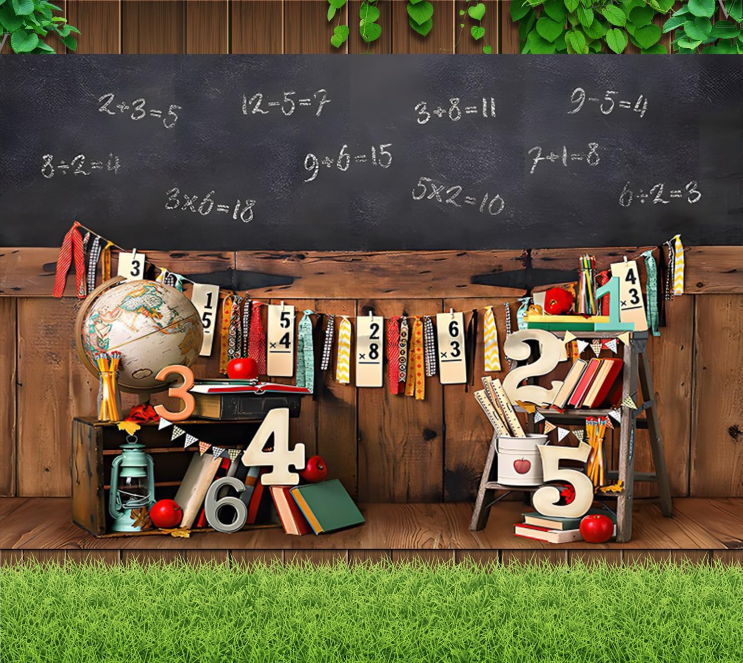 7x5ft Back to School Backdrop for Photography Vintage Classroom Math Problem On Blackboard Background Classmate Teachers Students Kids Backdrop for