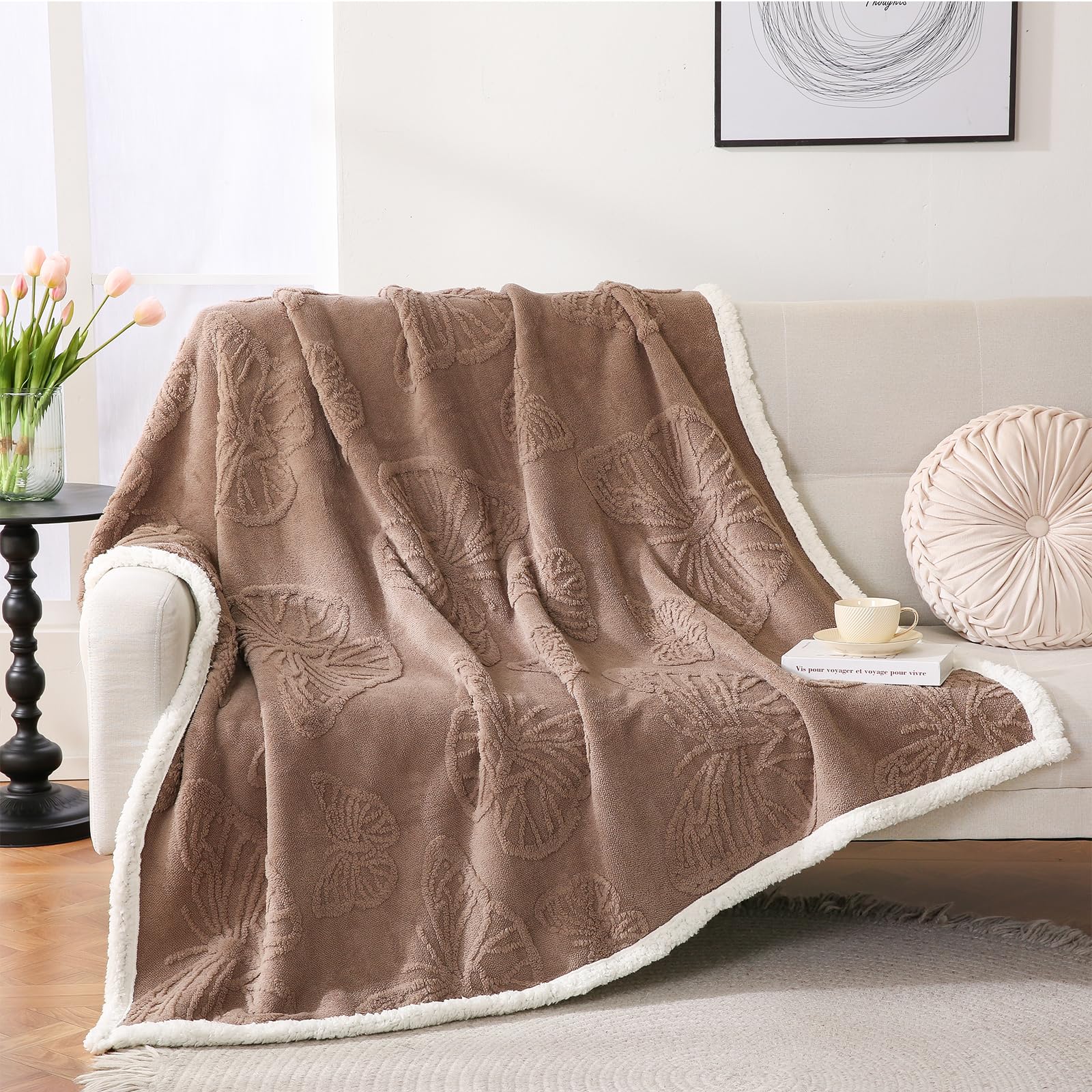 Gracelife Blanket for Women, Sherpa Throw Blanket for Couch, Flannel Butterfly Cozy Soft Blanket for Bed - Fleece, Coffee, 200 * 230cm