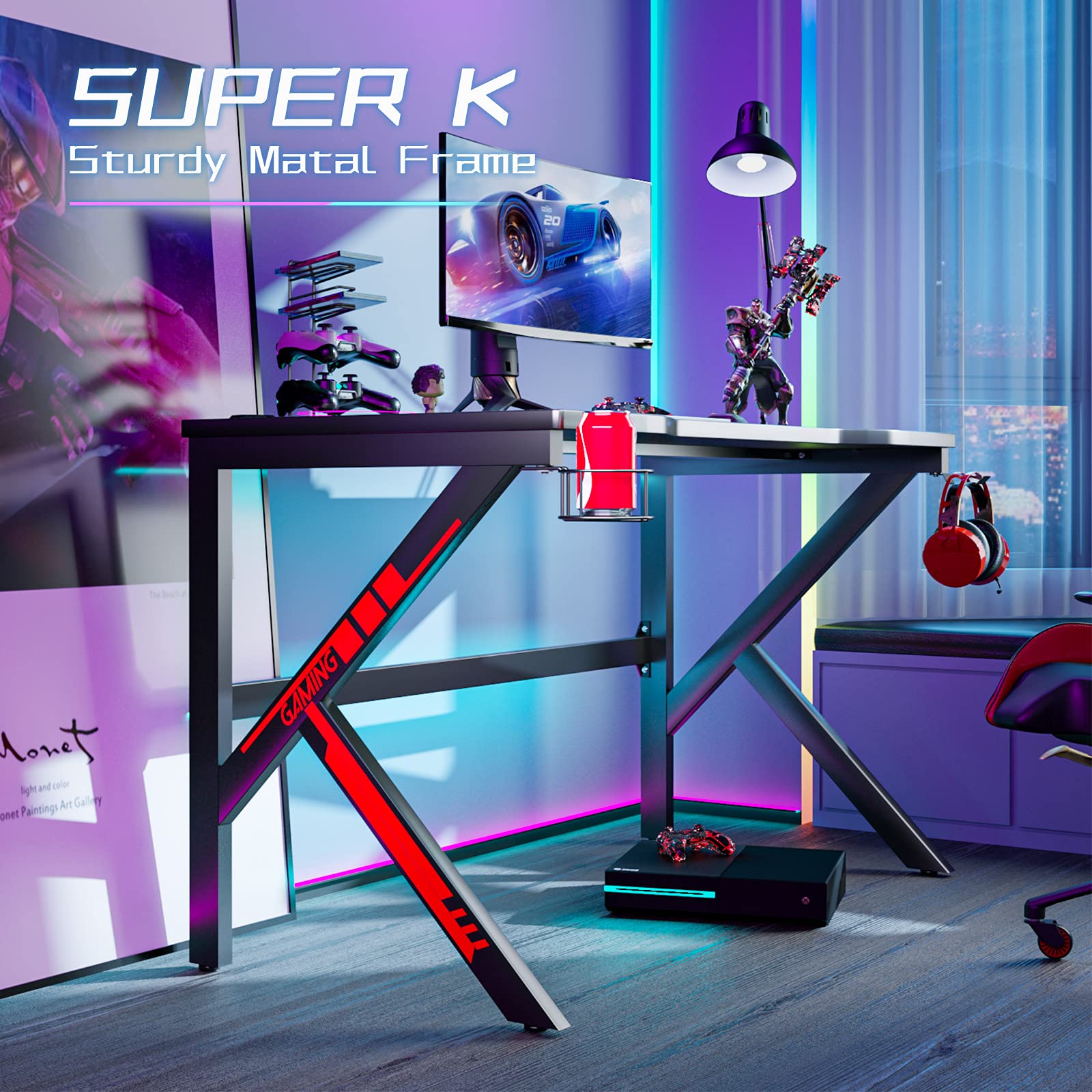 Gaming Desk, SIMBR 48” KFrame Design Computer Desk, Large Workstation Gaming Table for Gaming