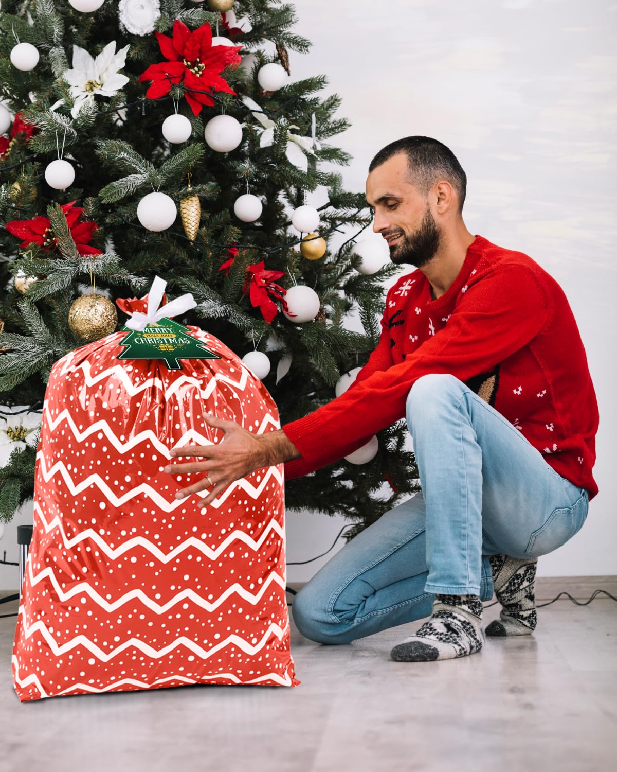 6 Pack Jumbo Christmas Gift Bags - 44x36 Inch Extra Large Holiday Present Bags For Oversized Gifts (Red & Green) - View #3
