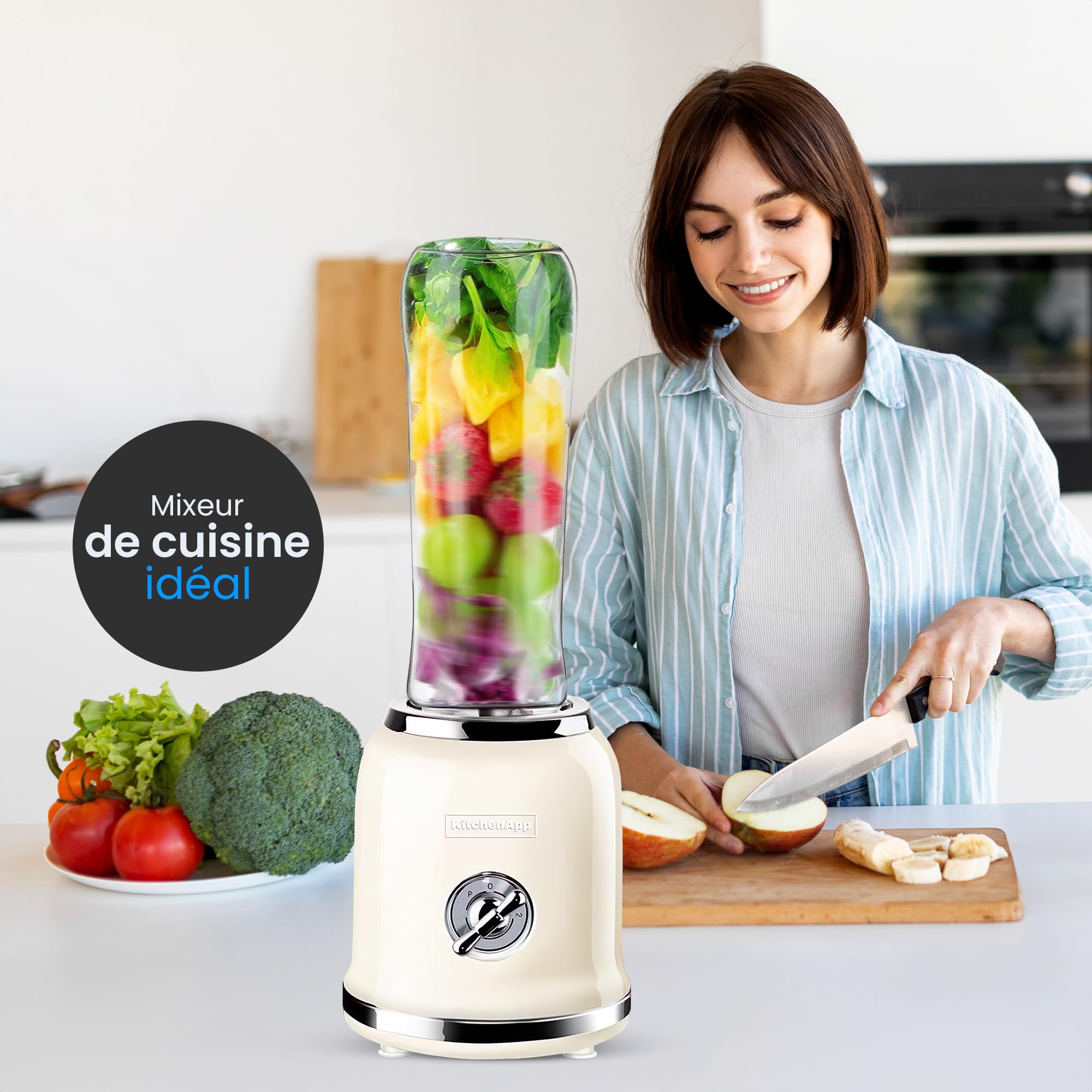 Mixeur Électrique avec 2 Bouteilles Portables de 600 ml sans BPA pour Smoothies | Mixeur Multifonctionnel pour Milkshakes Fruits | 6 Lames en Acier Inoxydable