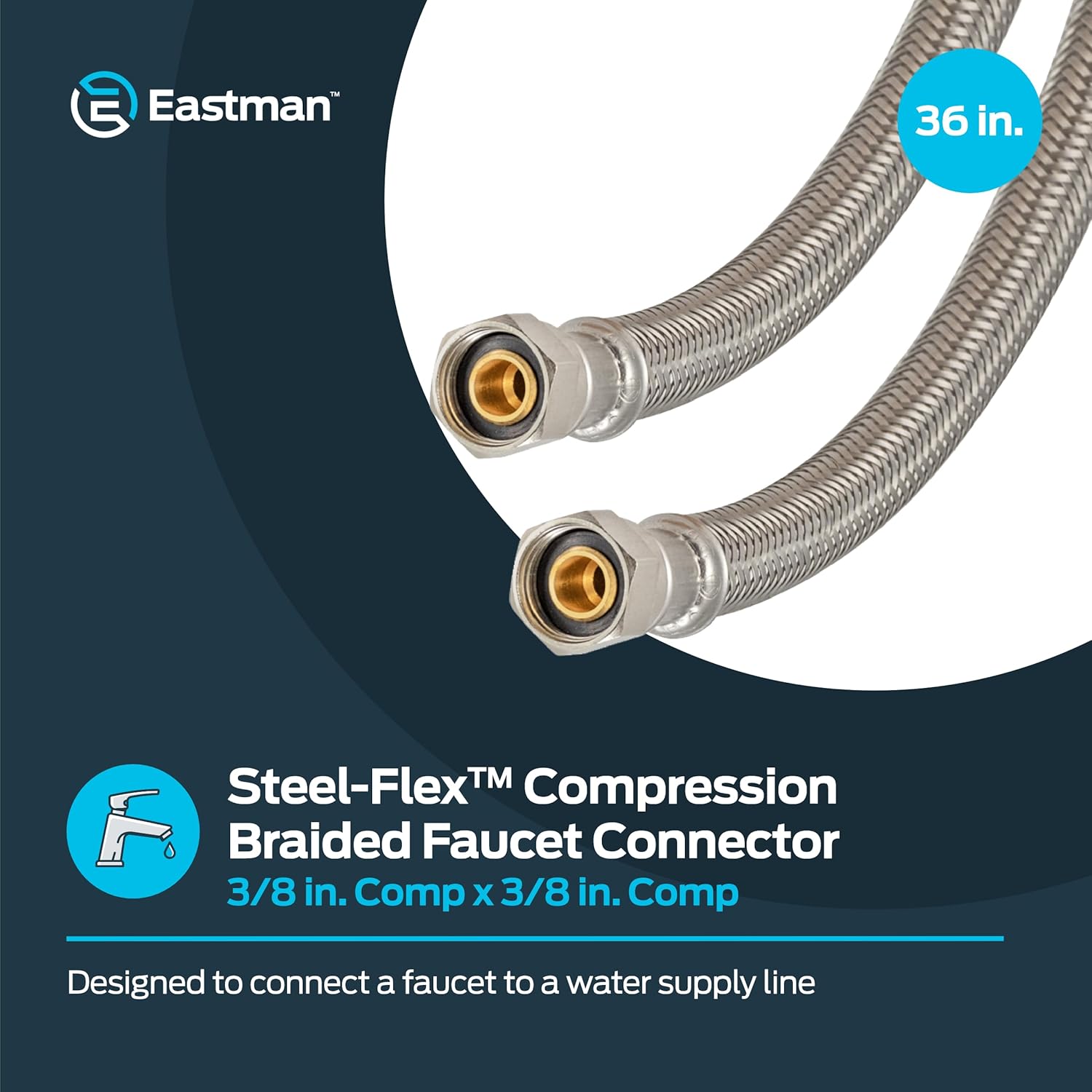 Eastman 36 Inch Flexible Faucet Connector Supply Line, 3/8 Inch x 3/8 Inch Compression Connection, Stainless Steel Braided Hose, 48078