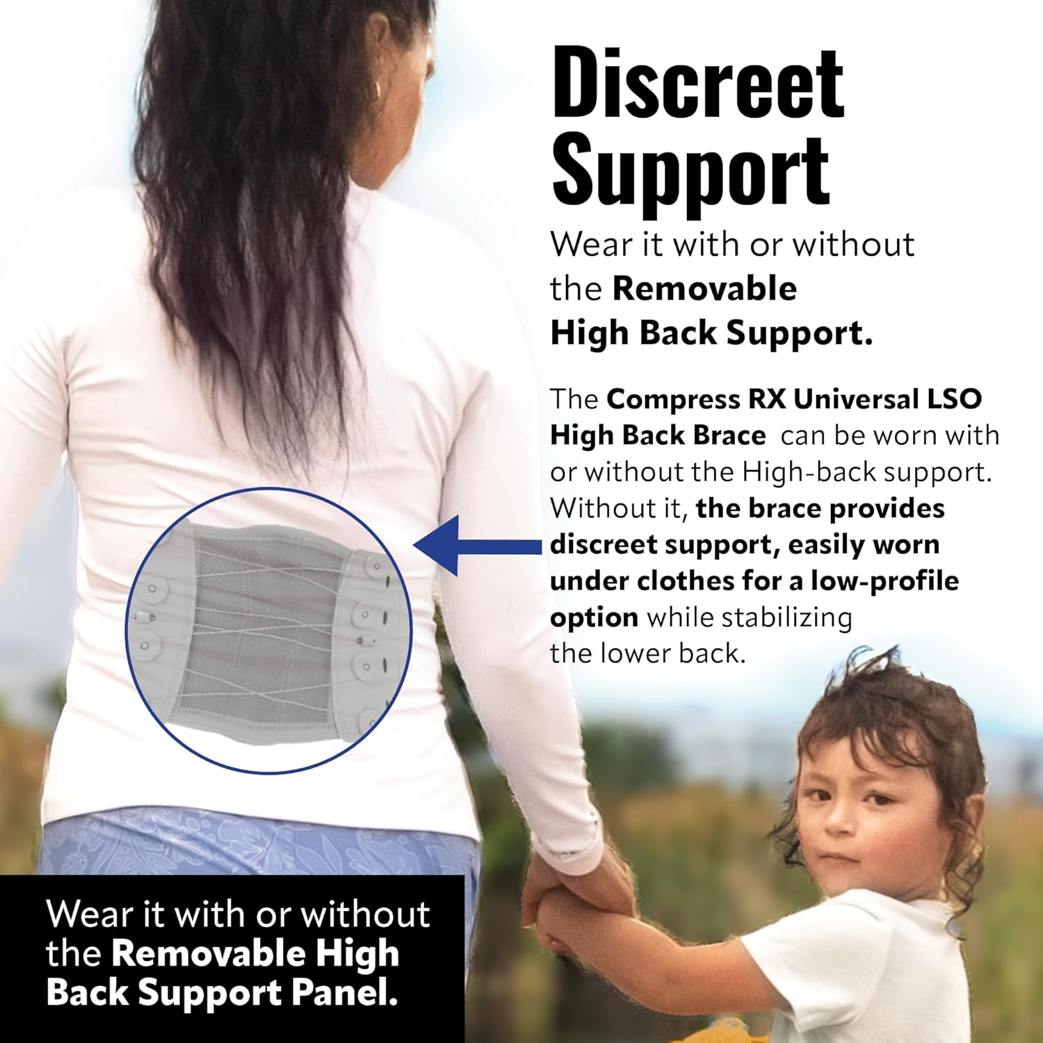 CompressRx Universal LSO High Back Brace for Women & Men - Adjustable 2-in-1 Lumbar Support Belt - Breathable Design Back Brace Support for Stability & Posture, Universal Fit