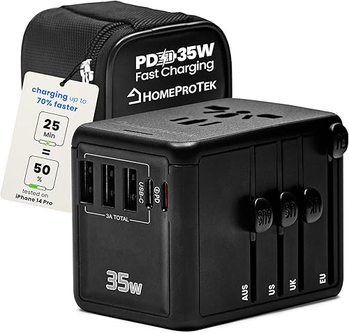 HOMEPROTEK Adaptador universal de viaje PD35W - 3 puertos USB-A, 1 puerto USB-C y 1 puerto USB-C ultrarrápido - Adaptador de enchufe universal para