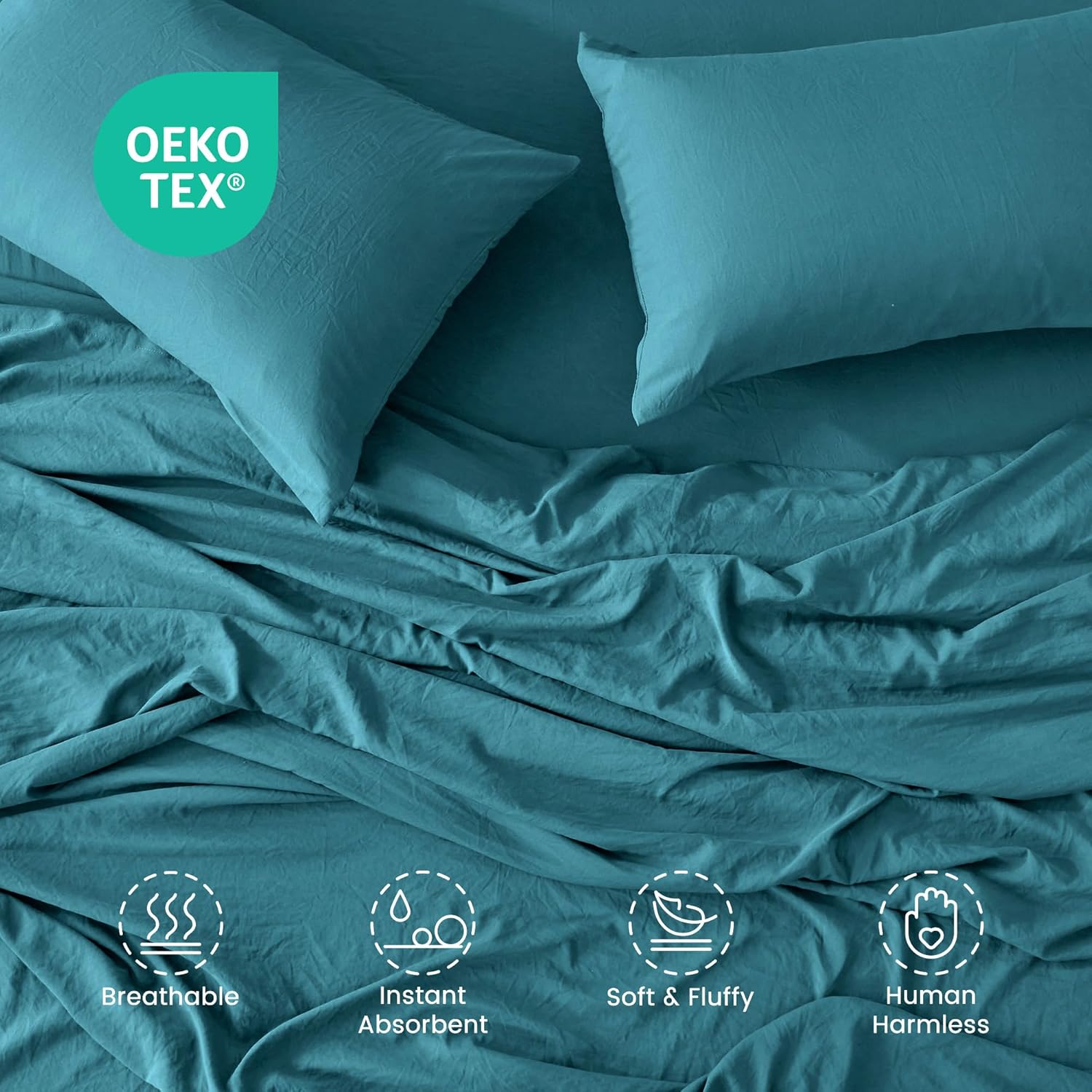 SLEEP ZONE Queen Sheet Set - Bed Sheets for Queen Size Bed Set - Washed Microfiber - 4 Piece Hotel Luxury Bedding Sheets with Fitted Sheet, Flat Sheet & 2 Pillowcases - Deep Pocket (Teal)
