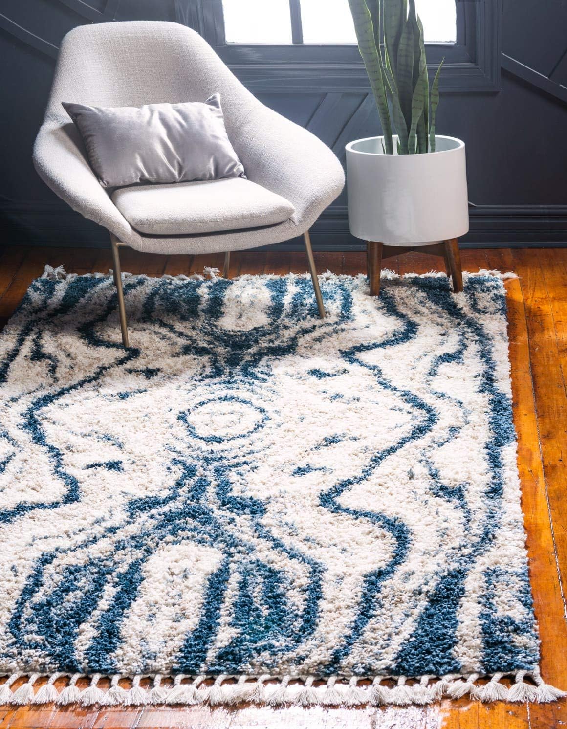 Unique Loom Hygge Shag Collection Area Rug - Valley (4' 1" x 6' 1" Rectangle, Blue/ Gray)