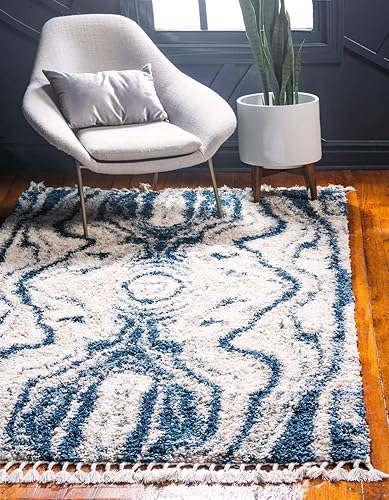 Unique Loom Hygge Shag Collection - Alfombra de área - Valle (8 x 10 pies, rectangular, azulgris)