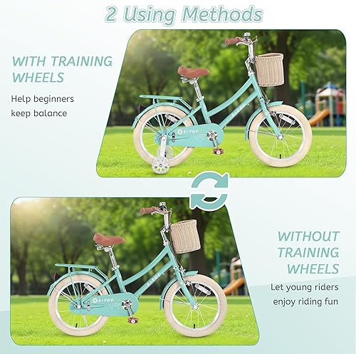 Miniatura 8 de Bicicleta para niñas de 16, 20 y 24 pulgadas, con canasta, bicicletas para niñas de 4 a 12 años, bicicletas para niños de una sola velocidad, con