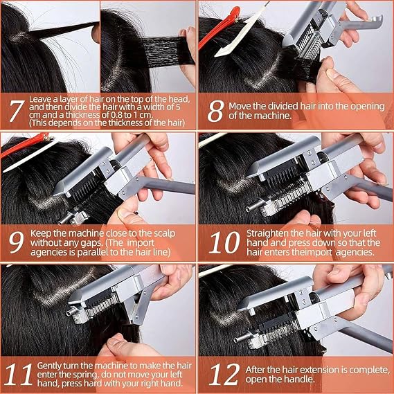 6d Hair Extension Machine for Install and Remove Quick No-Trace Easy Connector Hair Kit Professional Equipment for Salon,Not Easy to Knot,Easy to Use,20 Minutes for a Full Head