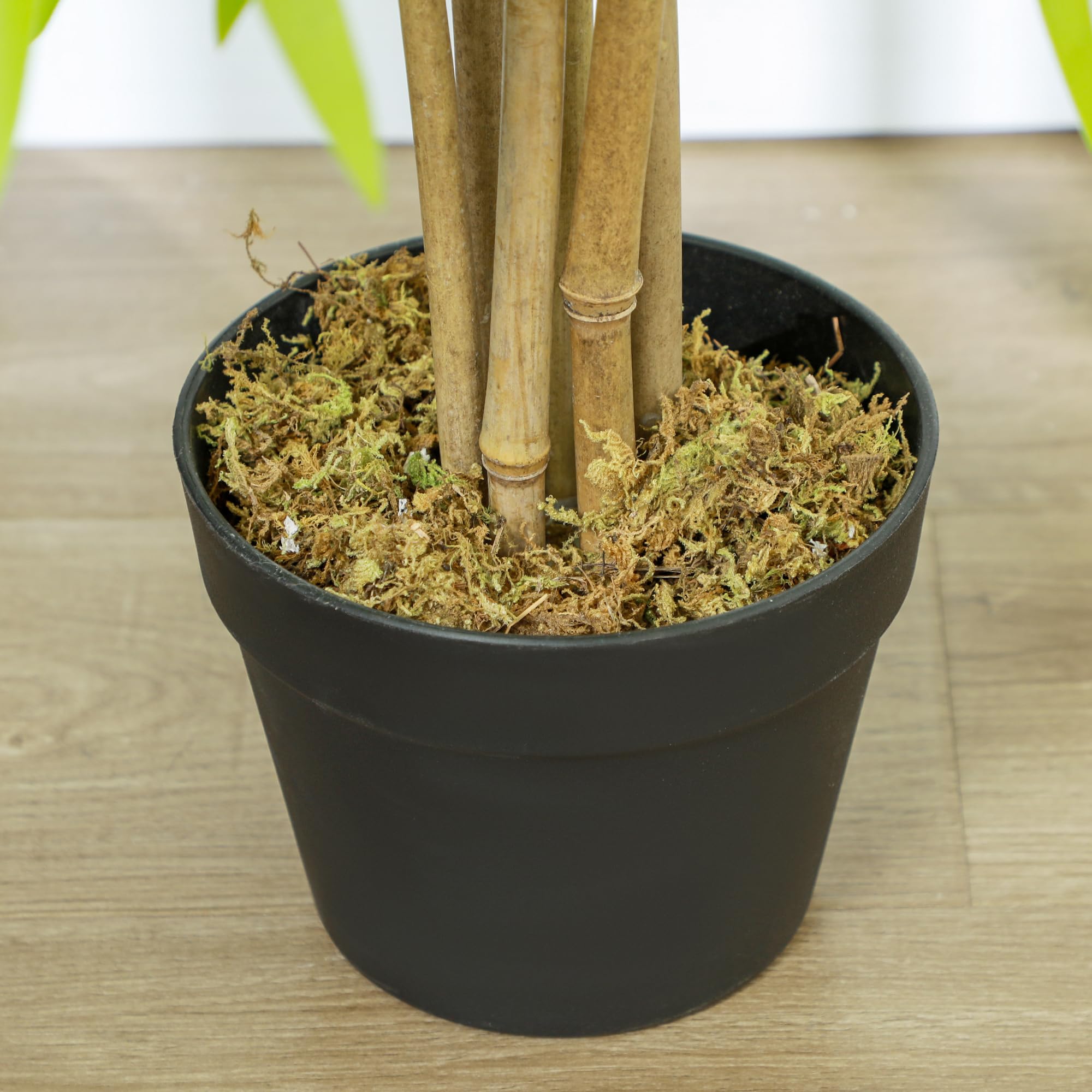 Outsunny Lot de 2 bambous artificiels Hauteur 1,5 m 644 Feuilles denses réalistes Pot Inclus Noir avec Lichen Vert