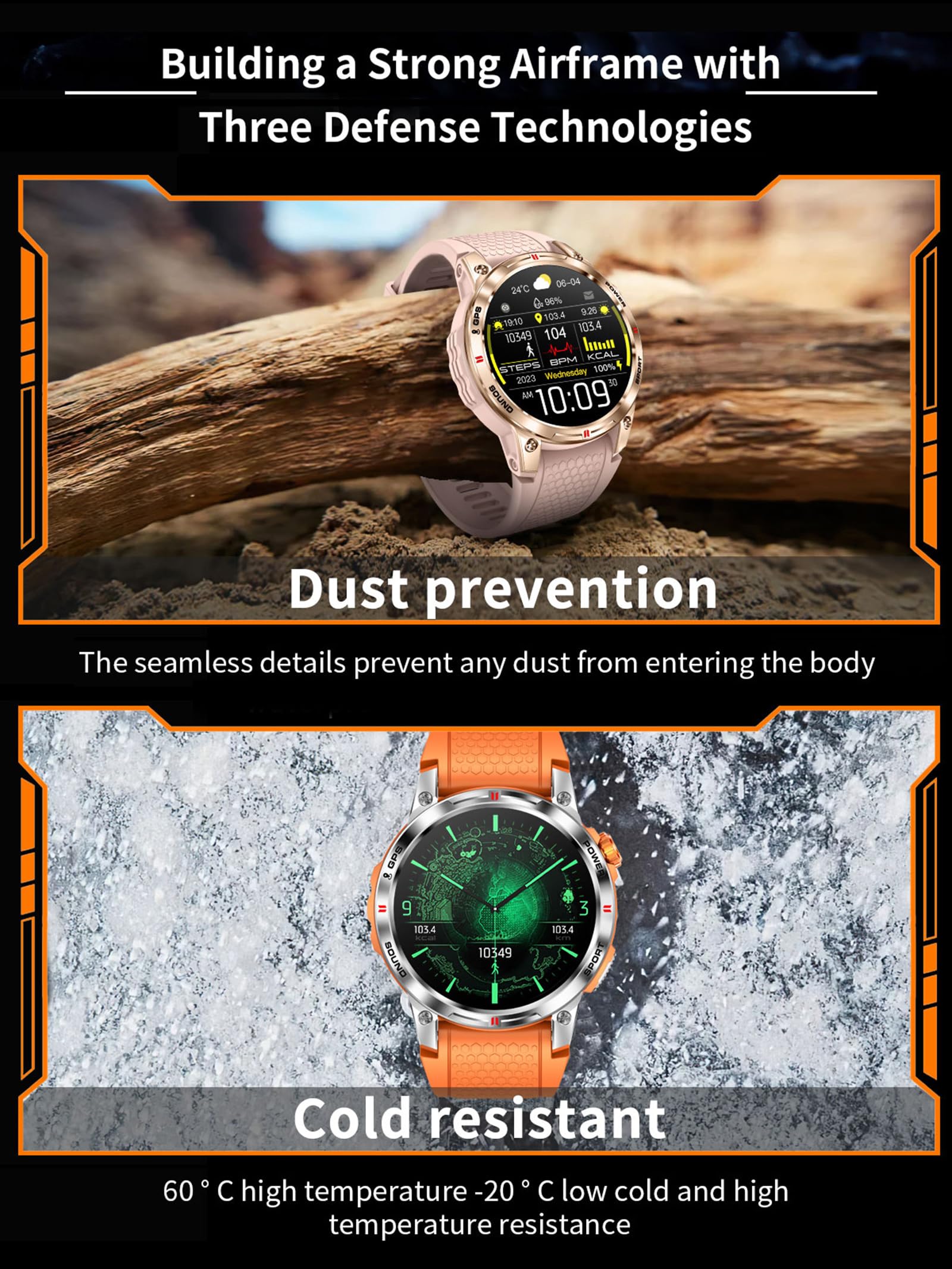Montre connectée GPS pour homme et femme - Montre intelligente avec fonction téléphone - Podomètre - Montre militaire d'extérieur avec boussole - Montre de sport - Montre de sport - Montre de course