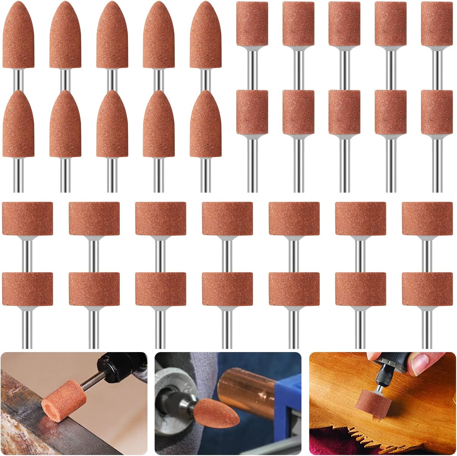 42 Pcs Stone Grinding Wheel Head Compatible with Dremel Rotary Tool, Aluminium Oxide Grinding Stones Accessory Set with 1/8" Shank for Grinding Stone and Sharpening Jade Metal