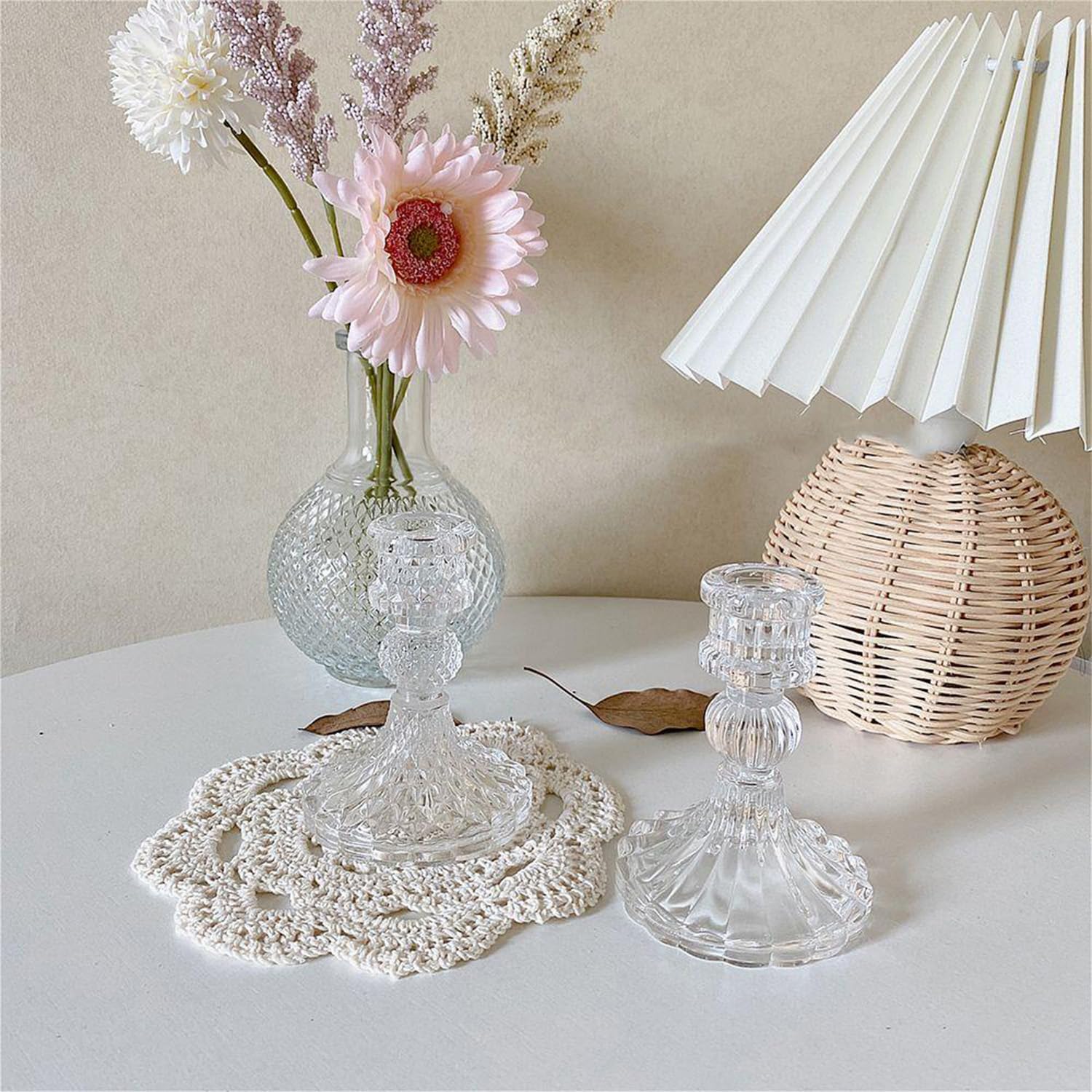 Portacandele in vetro trasparente, portacandele trasparenti per candelabri, 10 cm, portacandele in cristallo alto 10 cm, decorazione da tavolo per matrimoni, feste, cene, 6 pezzi