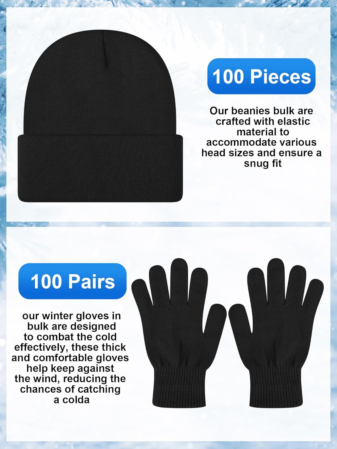 Suhine 200 Pieces Winter Beanies Gloves Sets Include 100 Warm Knitted Hats Bulk and 100 Gloves for Men Women Homeless - Image 5