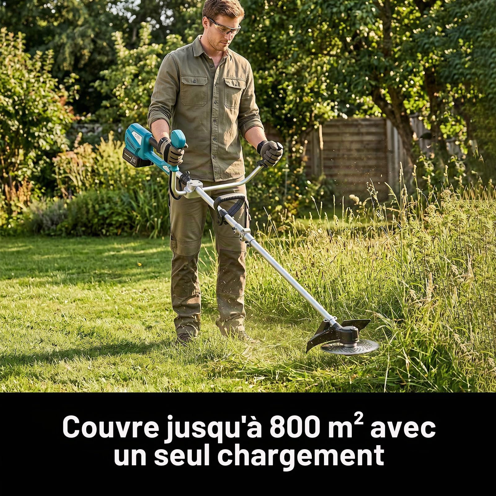 Moteur sans balais à entraînement direct, débroussailleuse sans fil avec batterie 3000 mAh et chargeur - Tige télescopique, double entraînement et bandoulière - Pour jardin, pelouse, mauvaises herbes
