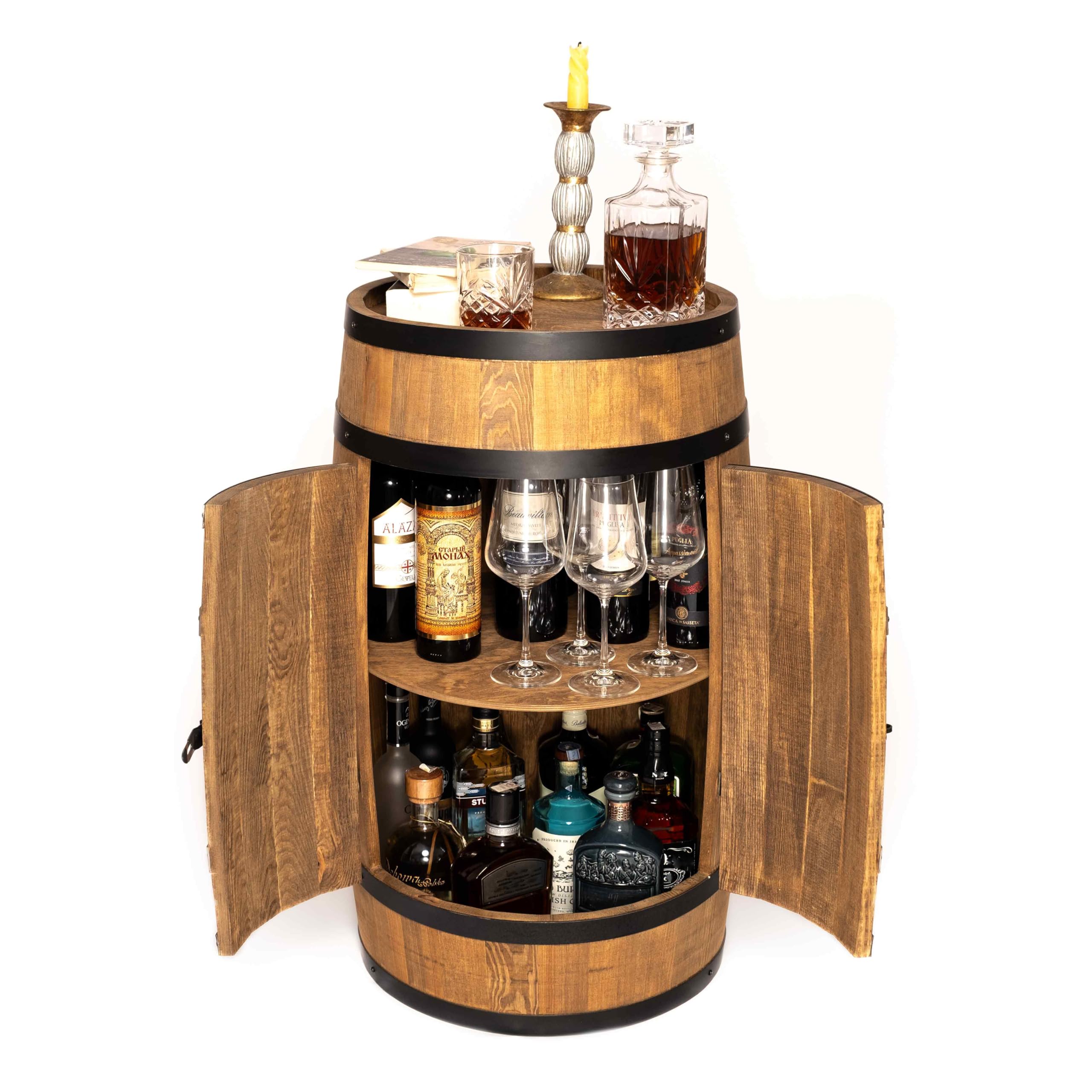 CREATIVE COOPER Tonneau à vin - Casier à vin - Armoire à Alcool - Étagère à Bouteilles en Bois - Tonneau en Bois - Meubles de tonneau - en Bois de conifère - Bar à Baril Porte wengé 3_DPSW 80x50cm