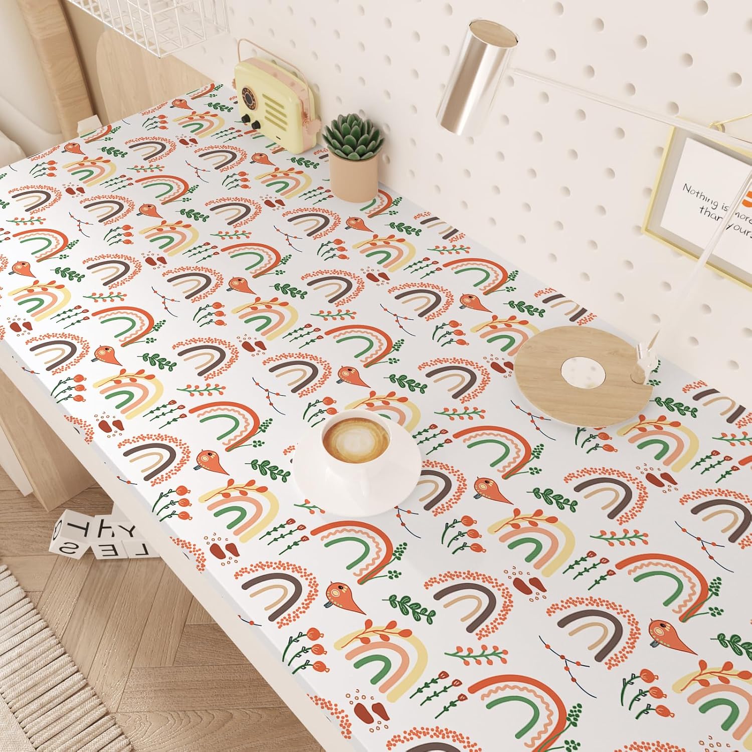 Colorful Rainbow Wallpaper Bird Floral Peel and Stick Wallpaper for Bedroom Bathroom Nursery Removable Decorative Boho Wall Paper Self Adhesive Vinyl Roll for Cabinets Desks Walls 12"x100"