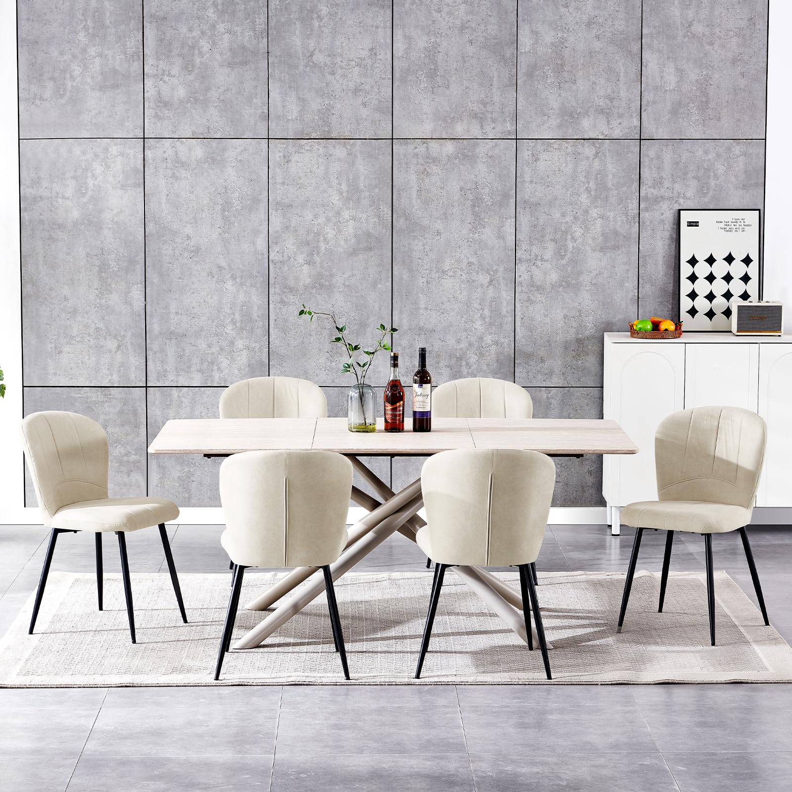 WAFTING Set di 4 Sedie da Pranzo, Sedia a Forma di Conchiglia in Ciniglia e Gambe in Metallo, Comfort Moderno per la Casa e l'Ufficio, Beige