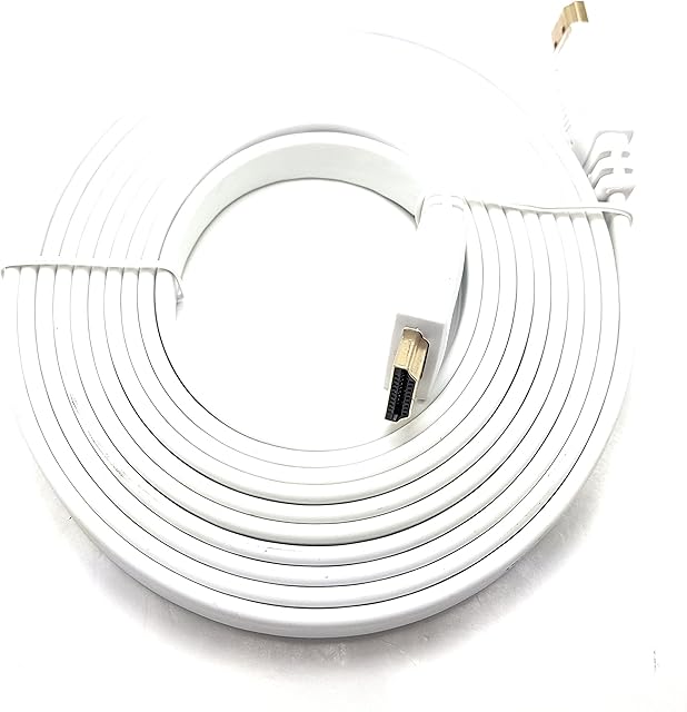 MainCore White 3m Long Flat HDMI to HDMI Cable/Lead Ultra HD (4K) 3D-compatible + Ethernet/network/Gold-Plated (Available in 1m, 1.5m, 1.8m, 2m, 3m, 5m, 10m) (3m)