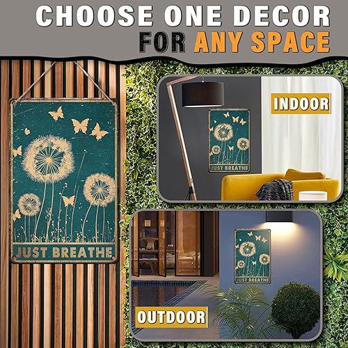 Miniatura 4 de PEACHGARDEN Letrero de metal con diseño de diente de león y mariposas, diseño vintage de diente de león y mariposas, para oficina, sala de estar,