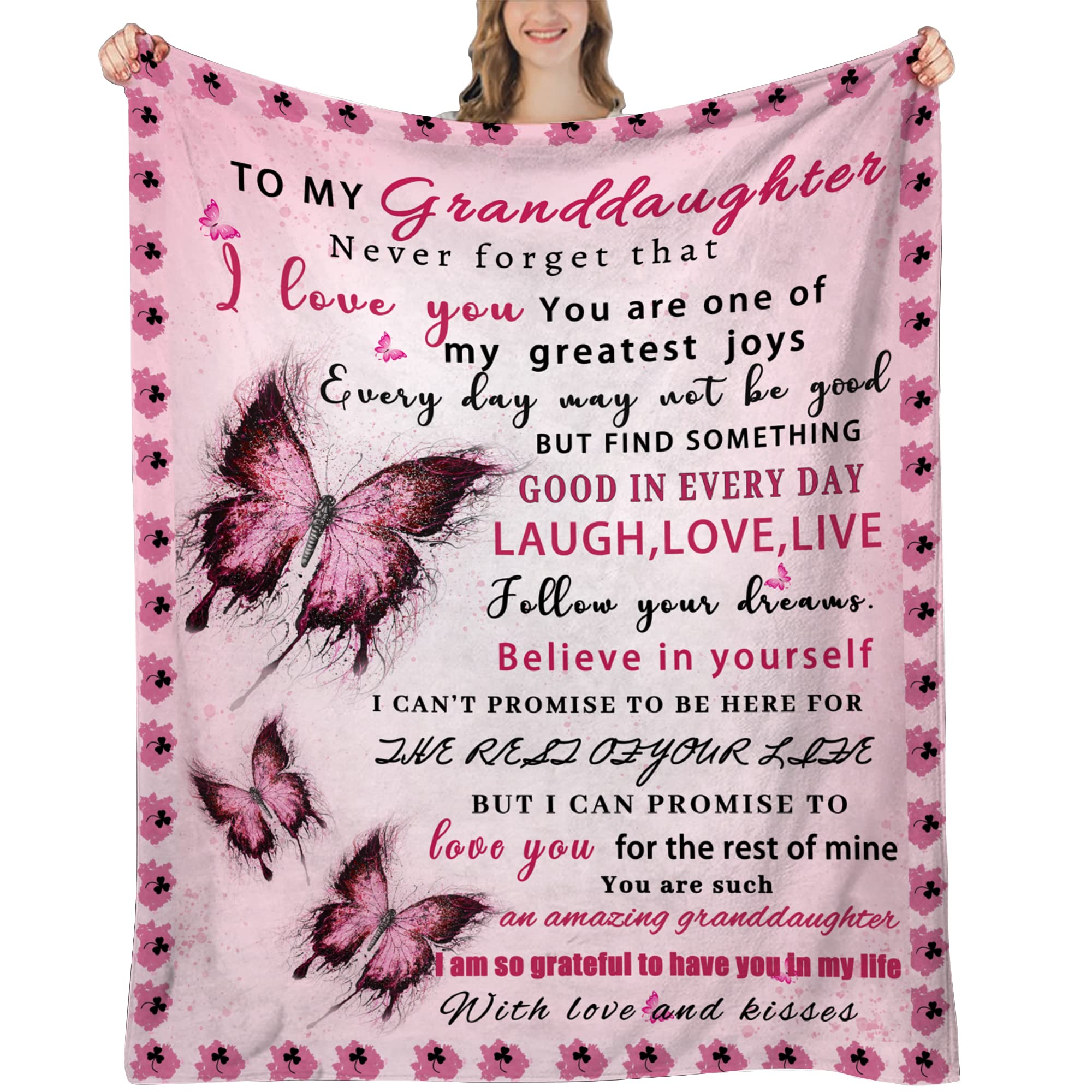 UHANKRU Granddaughter Gifts from Grandma, Granddaughter Gifts, Gift for Grand Daughter Birthday, Graduation, Christmas, Granddaughters Blanket, Pink Butterfly, 60"x50"