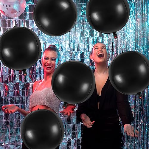 Miniatura 6 de Globos negros metálicos de 22 pulgadas, 6 globos redondos grandes de aluminio 4D, globos de cumpleaños negros gigantes para decoración de