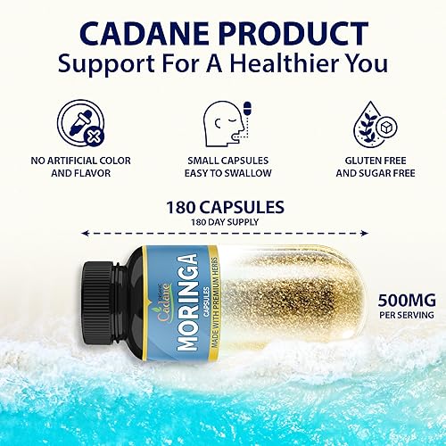 Miniatura 2 de Organic Cadane Cápsulas de extracto de Moringa, suministro de 6 meses con raíz de ashwagandha, tulsi, jengibre, cúrcuma - 180 cápsulas