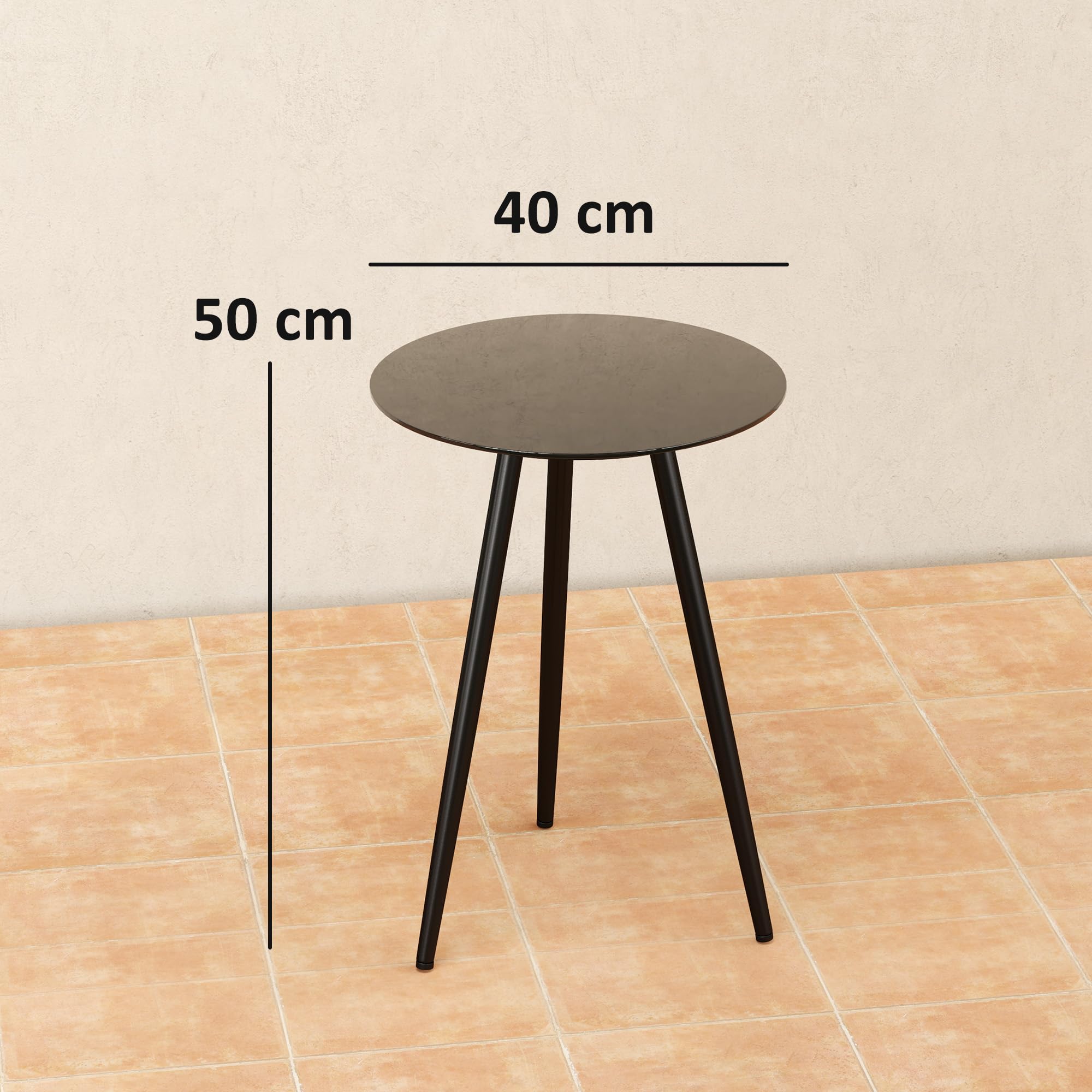Outsunny Petite Table Basse Ronde, Table d'appoint, Plateau en Verre trempé, Pieds effilés, Cadre en Acier, Table de Jardin pour Balcon, Jardin, terrasse, Salon, Noir