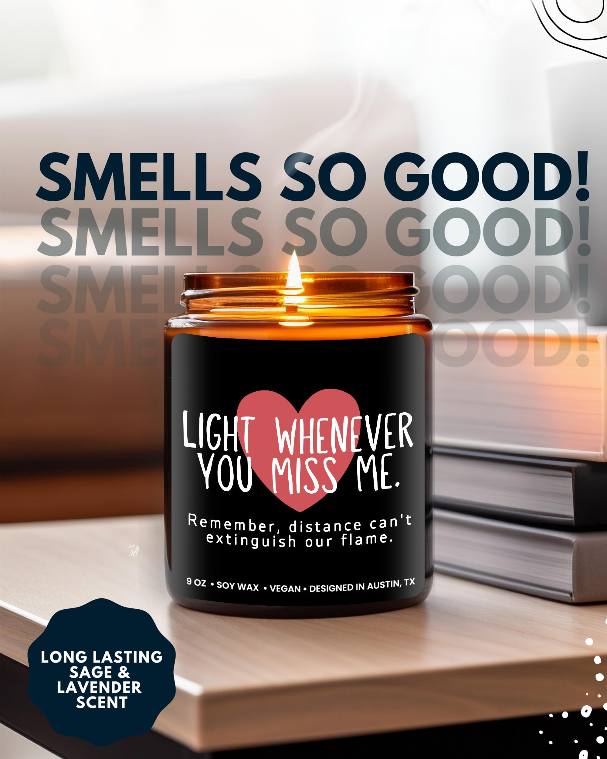 Long Distance Relationship Candle, Long Distance Relationship Gifts for Him, Thoughtful Gifts for Girlfriend or Boyfriend, Presents for Best Friend, Birthday, Christmas, Gift-Ready
