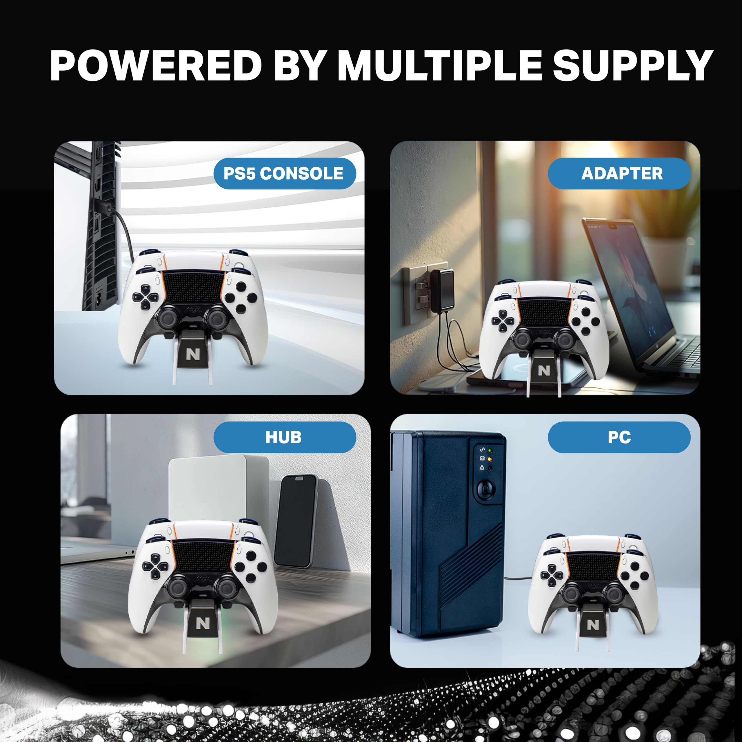 NiTHO Estación de Carga Compatible con Mandos PS5/ Edge, Estación de Recarga Doble USB con Diseño de Carga Vertical Click-In y Protección contra Sobrecargas, Blanco